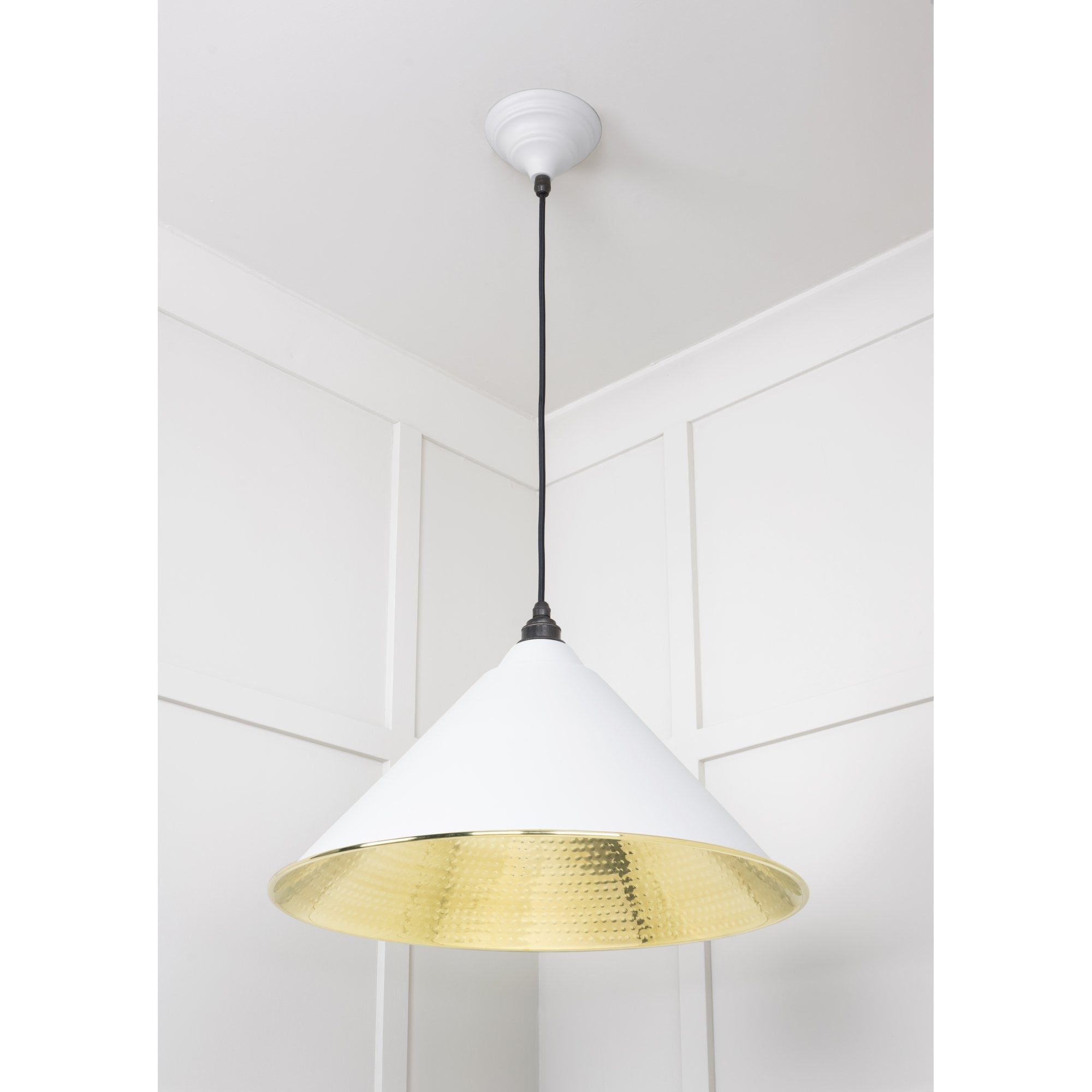 From The Anvil Hammered Brass Hockley Pendant - Flock (Matt White)