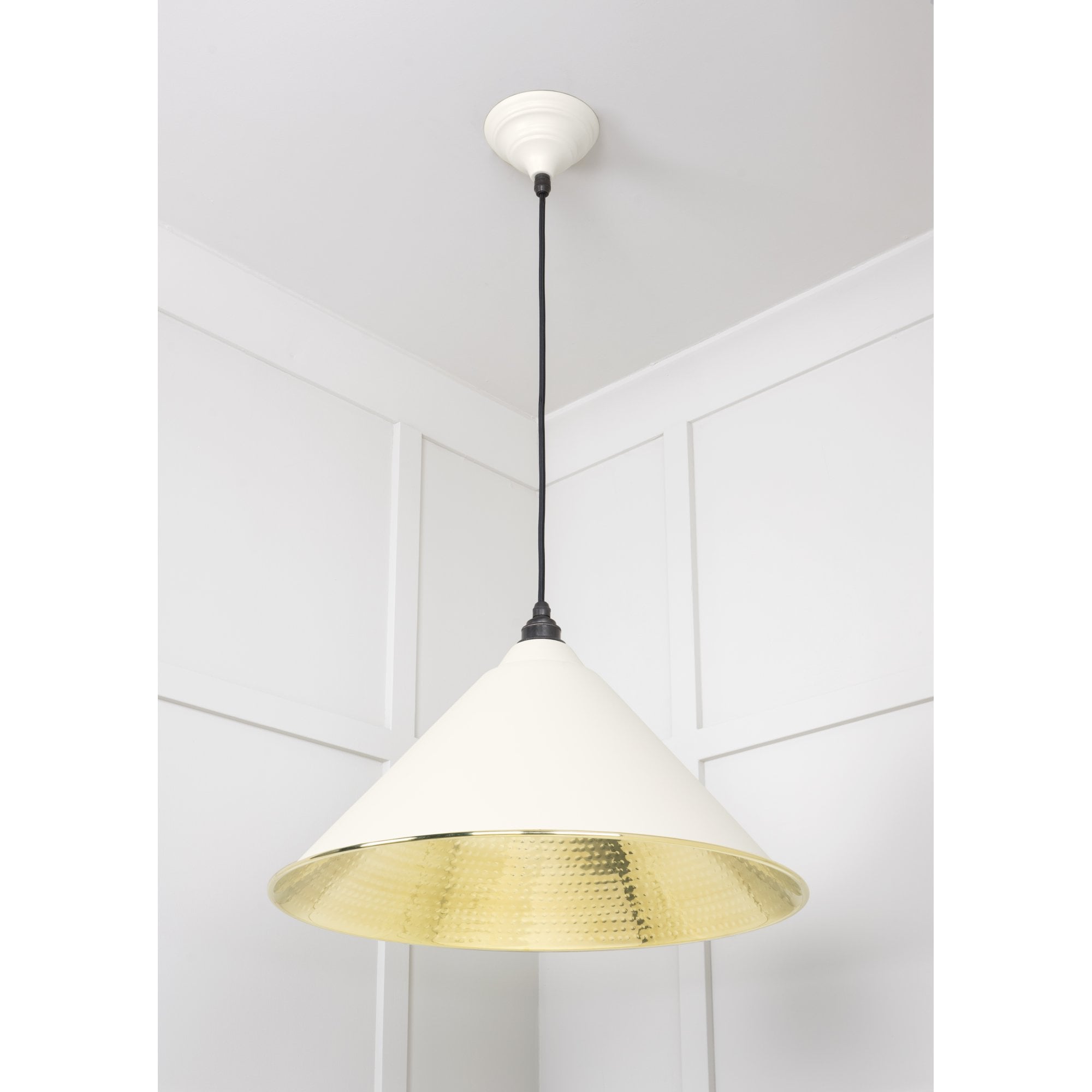 From The Anvil Hammered Brass Hockley Pendant - Teasel (Off White/Cream)