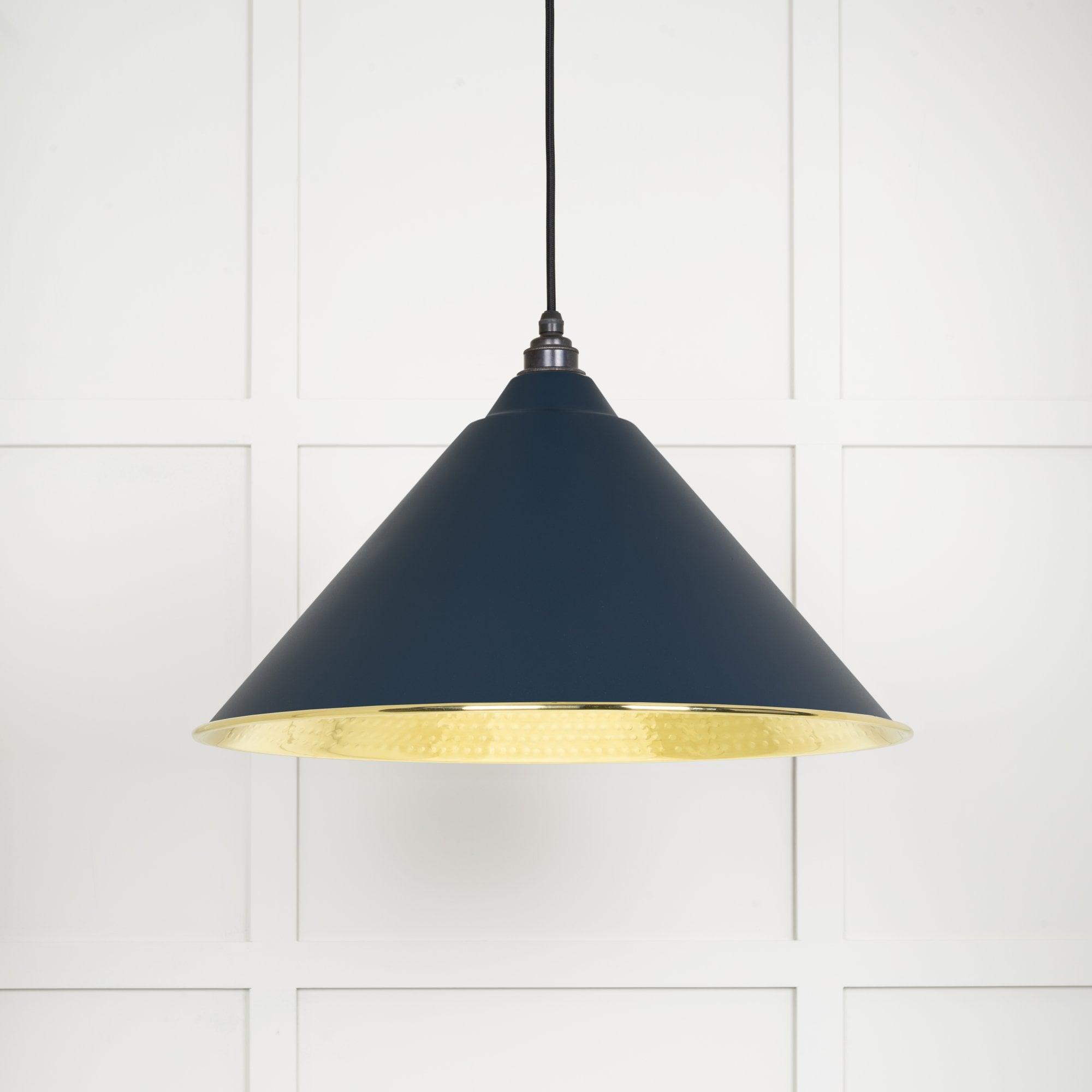 From The Anvil Hammered Brass Hockley Pendant - Dusk (Dark Blue/Grey)