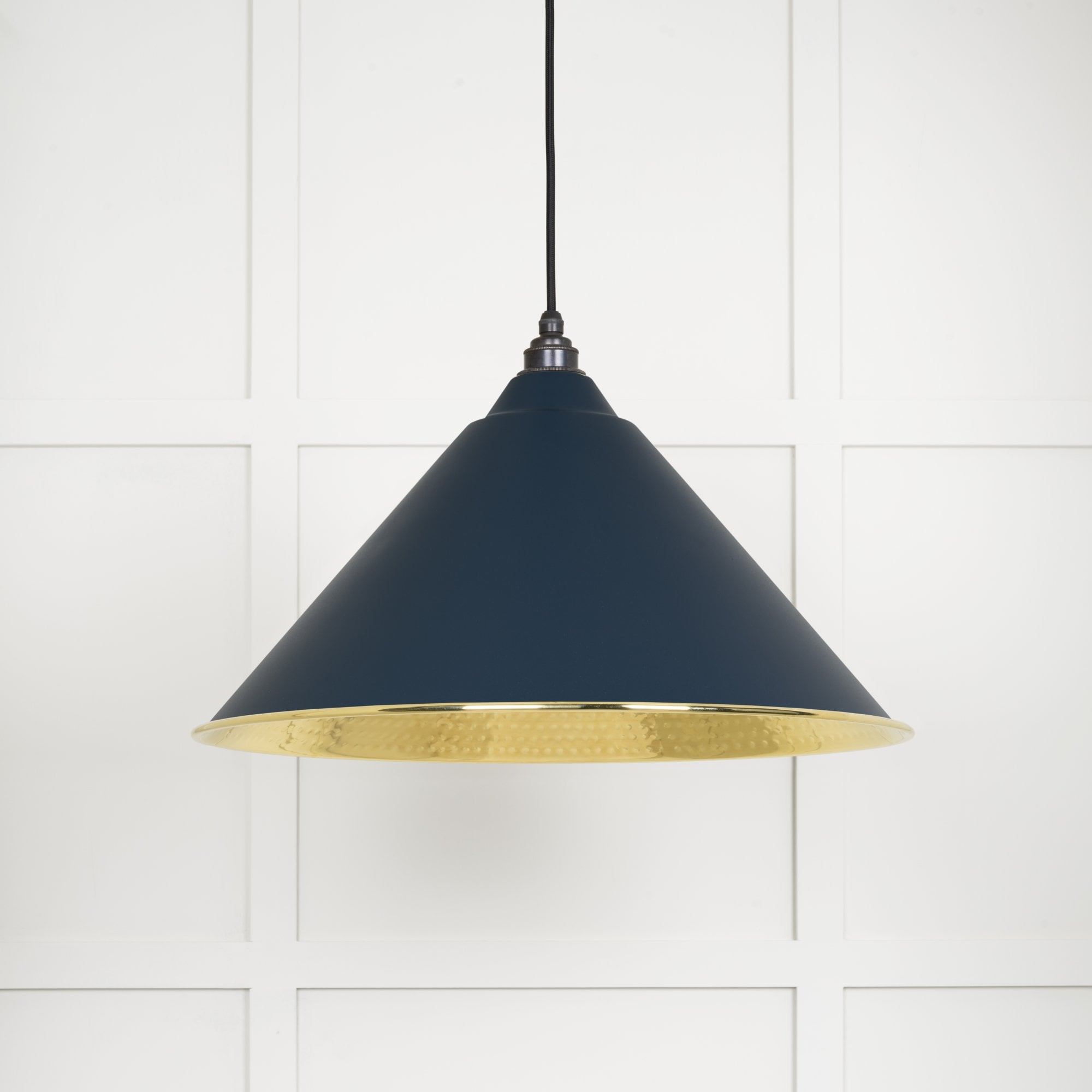 From The Anvil Hammered Brass Hockley Pendant - Dusk (Dark Blue/Grey)
