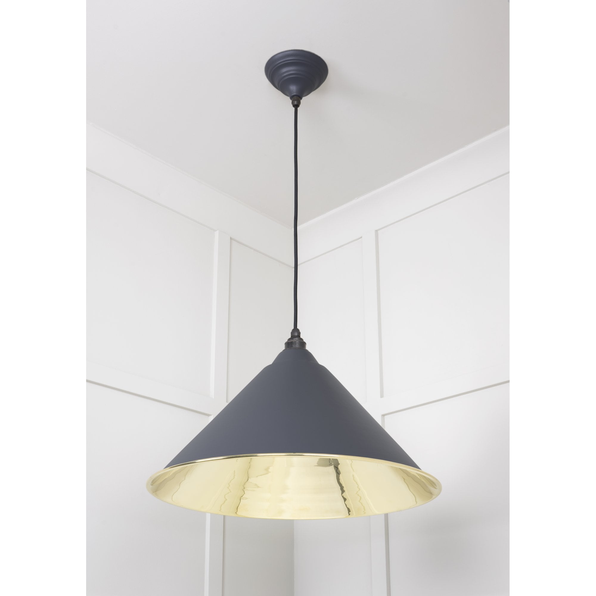 From The Anvil Smooth Brass Hockley Pendant - Slate (Mid Grey)