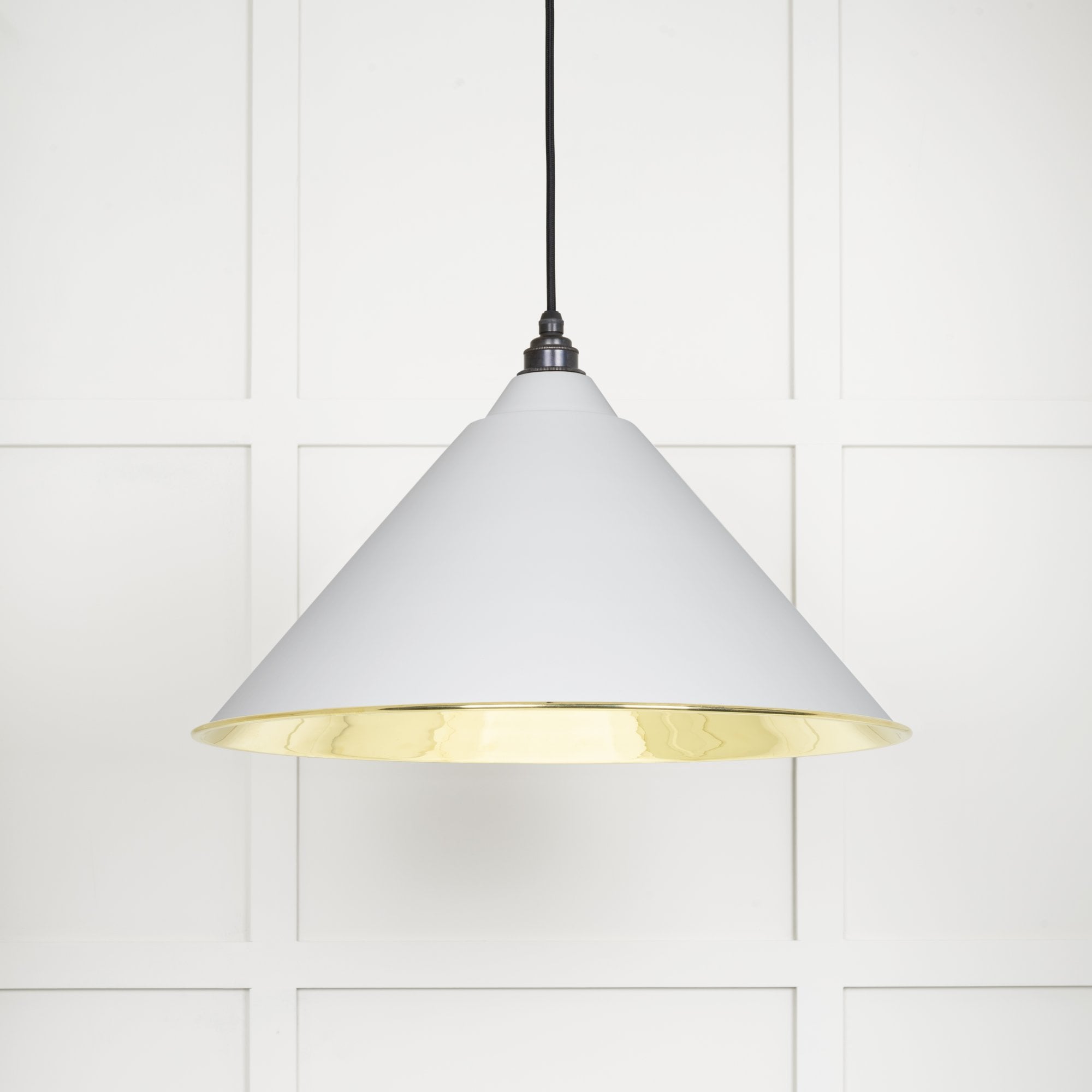 From The Anvil Smooth Brass Hockley Pendant - Flock (Matt White)