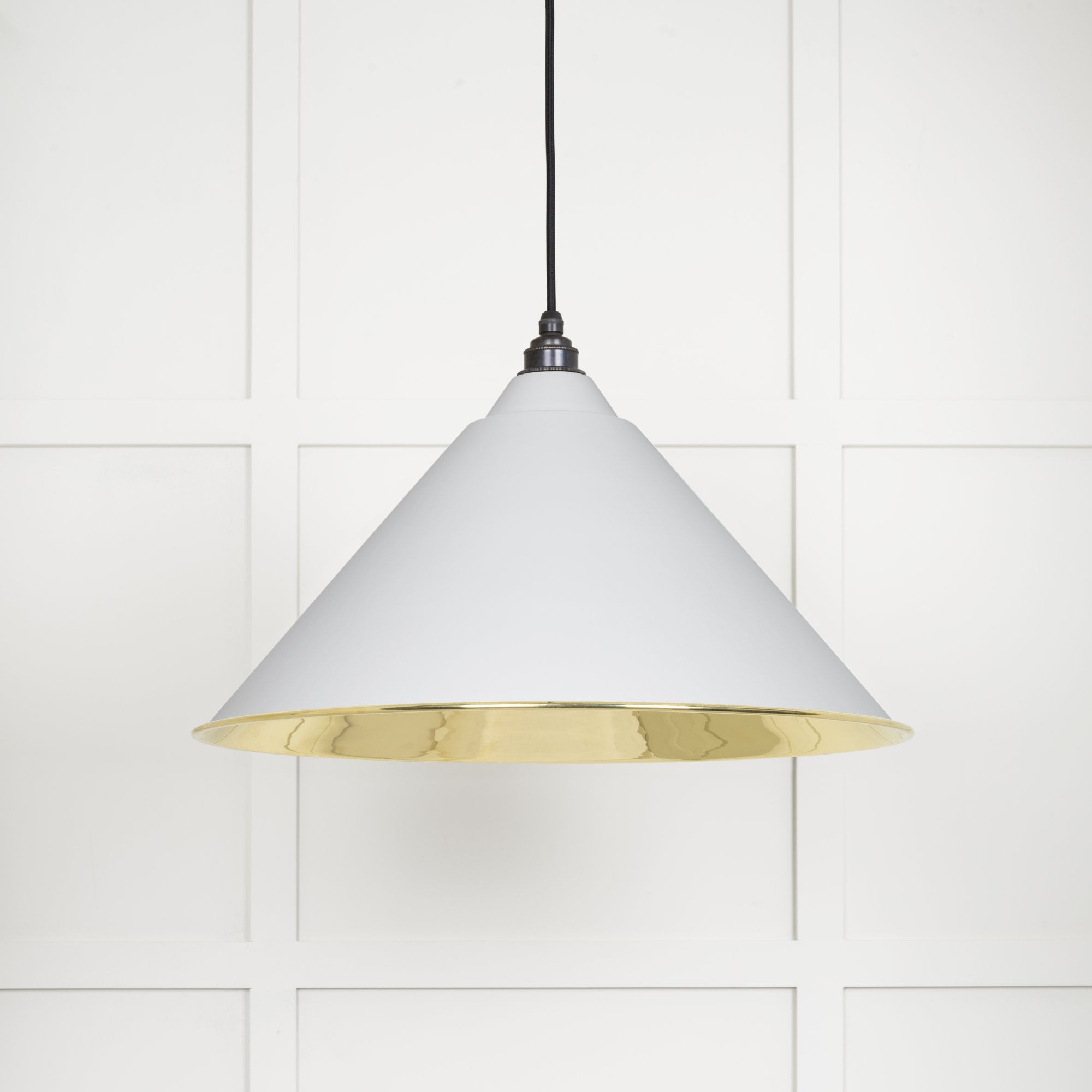 From The Anvil Smooth Brass Hockley Pendant - Flock (Matt White)