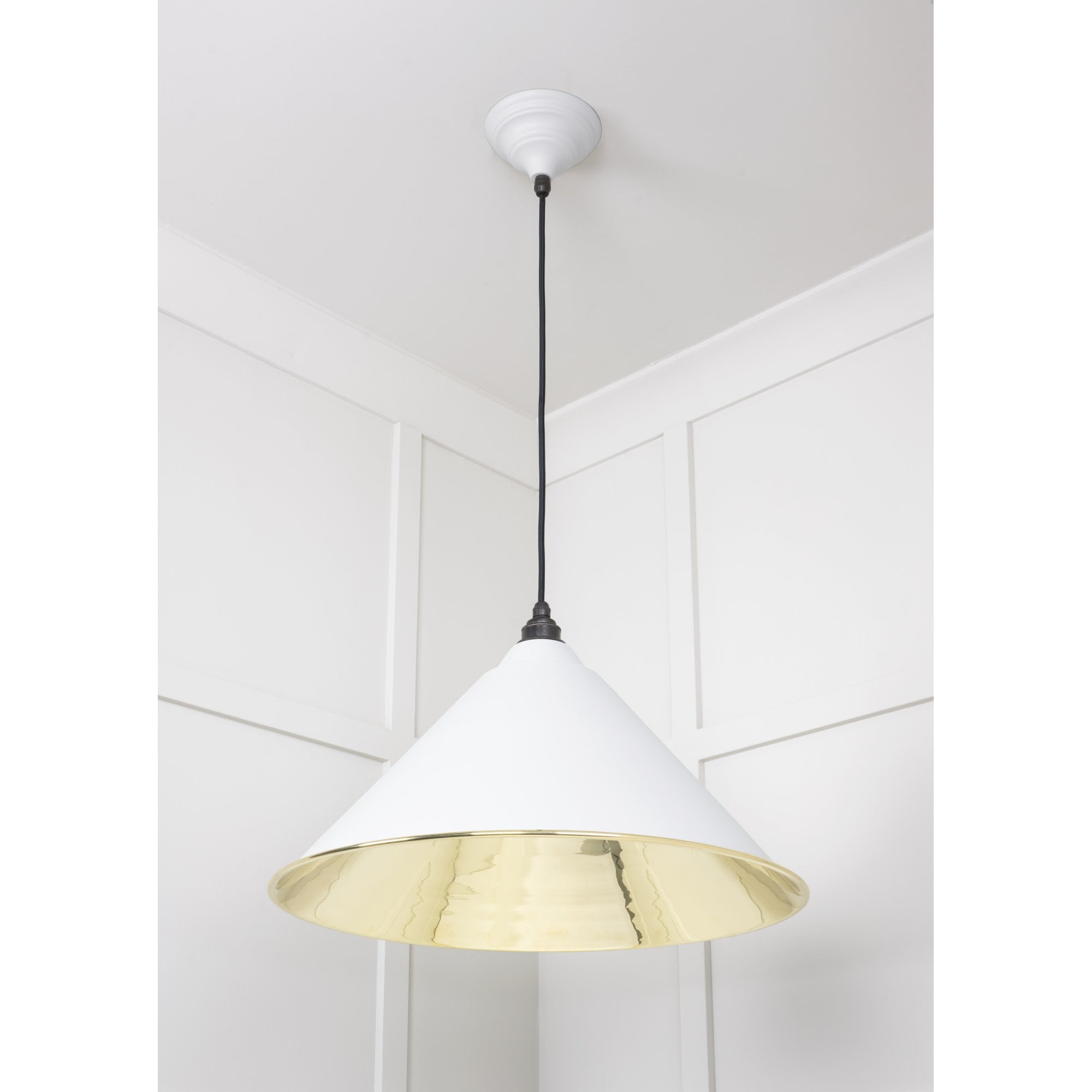 From The Anvil Smooth Brass Hockley Pendant - Flock (Matt White)