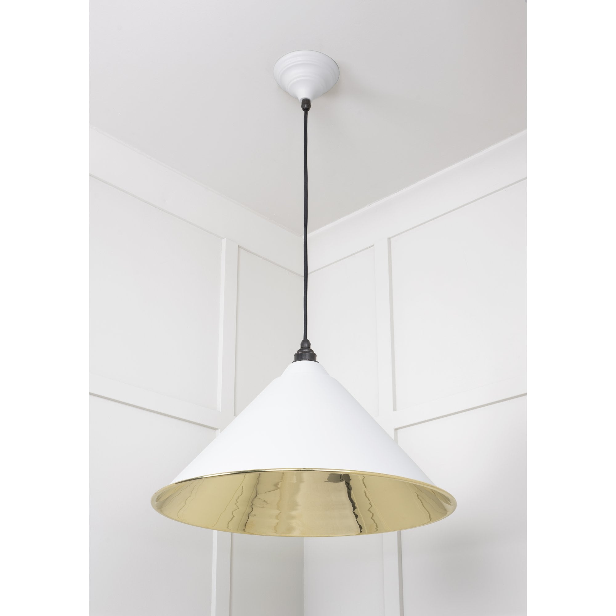 From The Anvil Smooth Brass Hockley Pendant - Flock (Matt White)