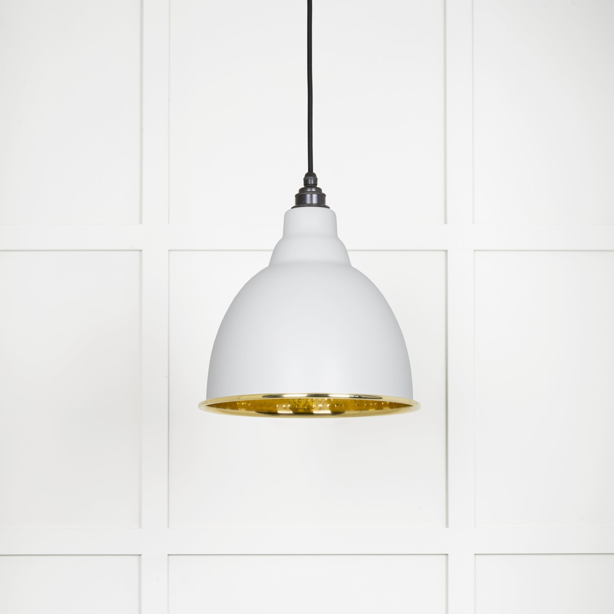 From The Anvil Hammered Brass Brindley Pendant - Flock (Matt White)