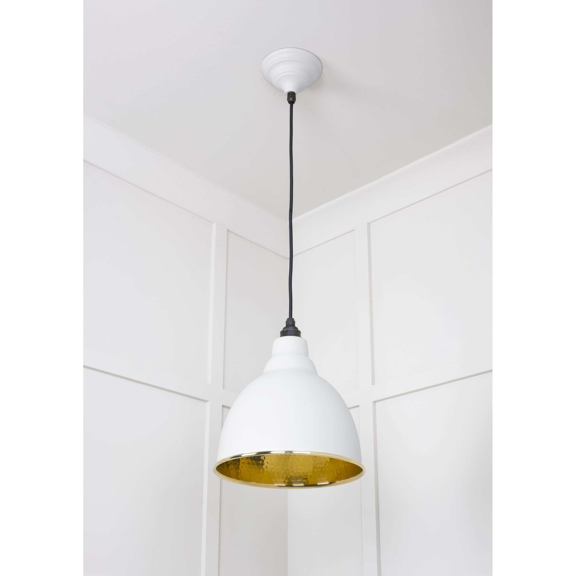 From The Anvil Hammered Brass Brindley Pendant - Flock (Matt White)