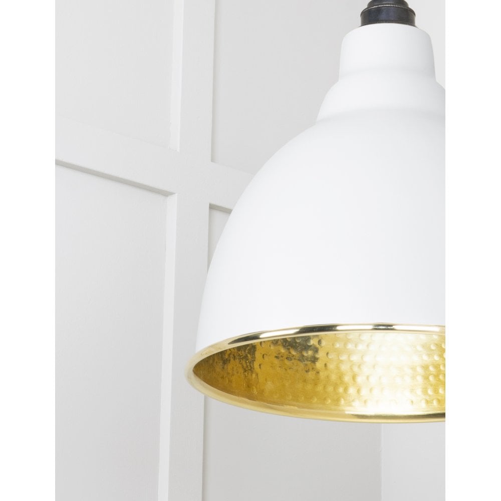 From The Anvil Hammered Brass Brindley Pendant - Flock (Matt White)