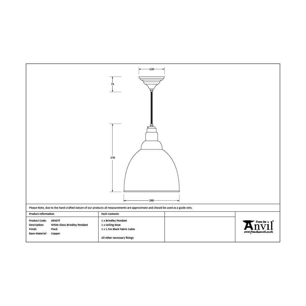 From The Anvil White Gloss Brindley Pendant - Flock (Matt White)