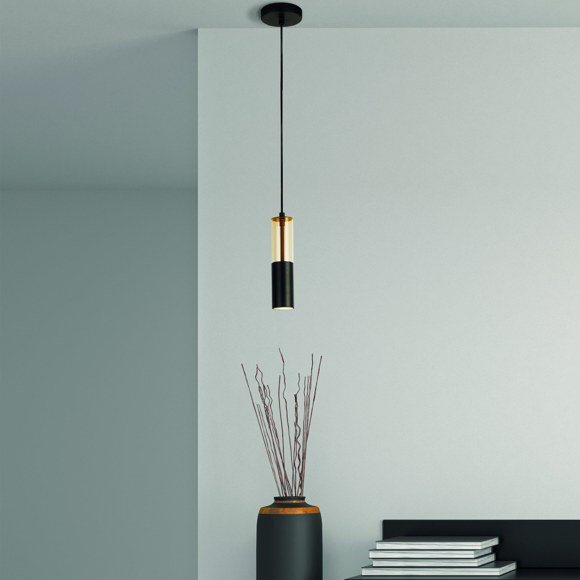 Searchlight Maud Ceiling Pendant - Amber Acrylic & Black