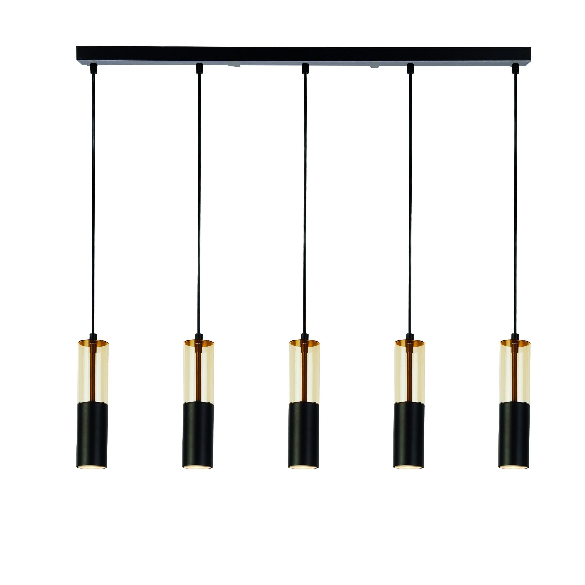 Searchlight Maud 5 Light Bar Ceiling Pendant - Amber Acrylic & Black