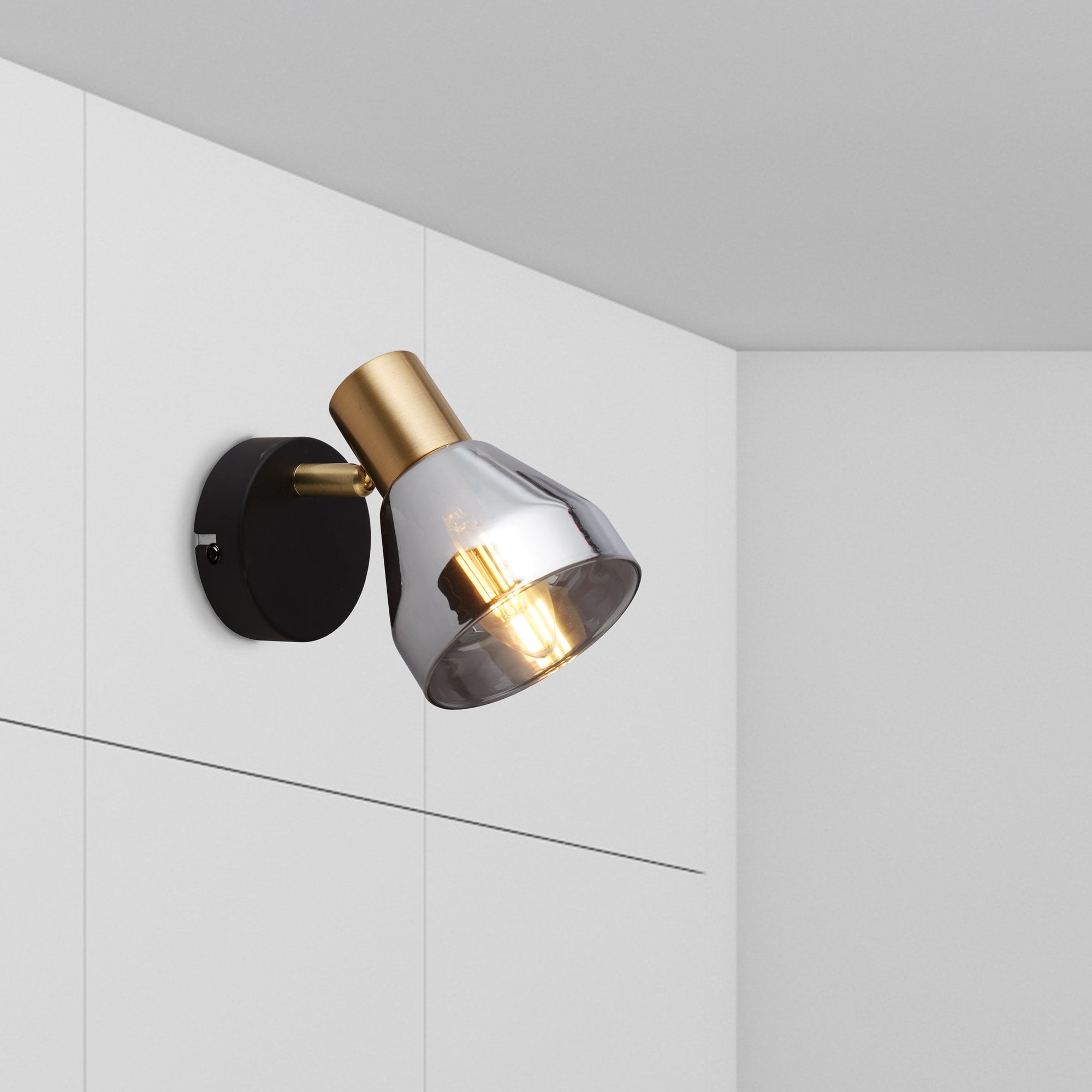 Searchlight Westfield Spotlight - Black, Satin Brass & Smoked Glass