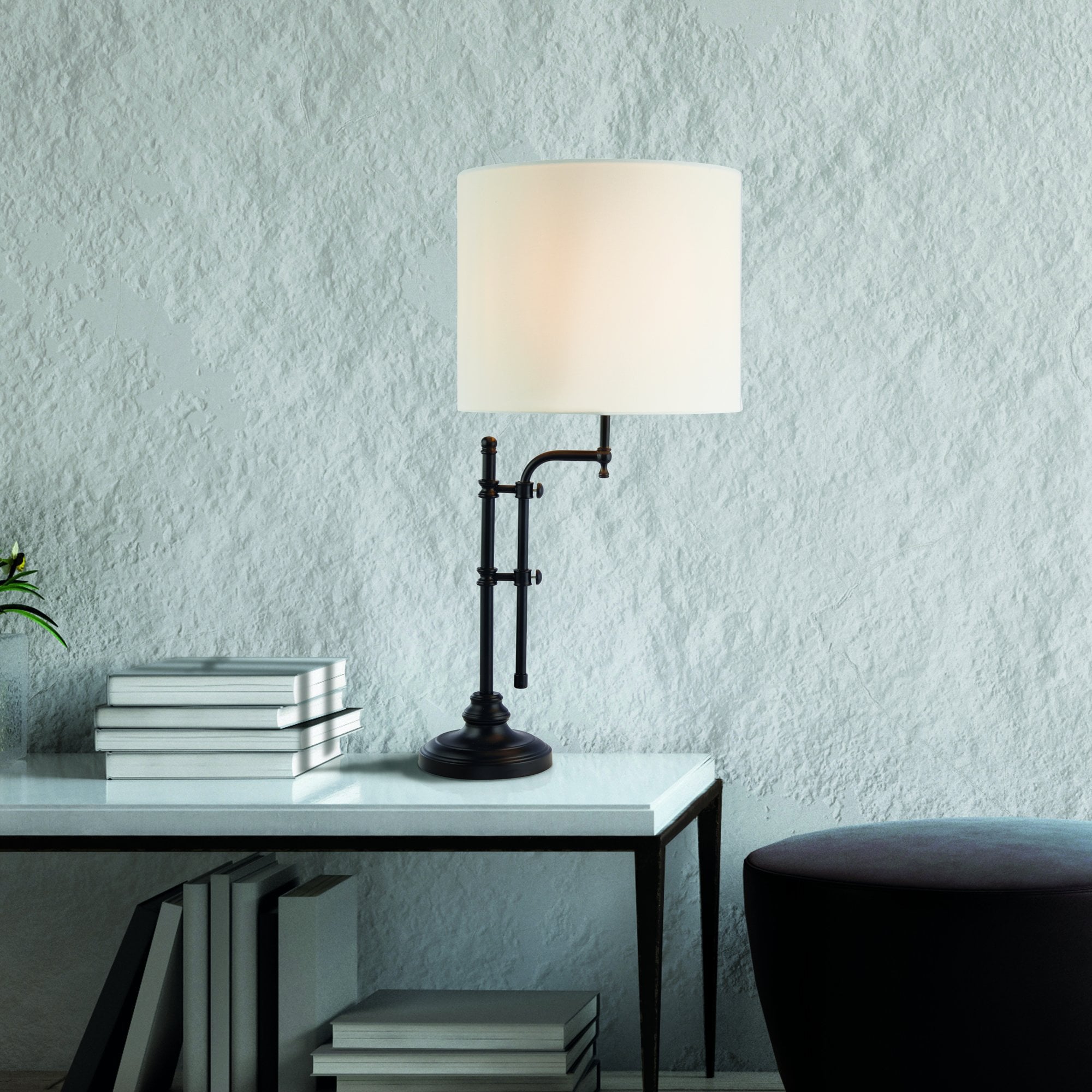 Searchlight Miles Adjustable Table Lamp - Matt Black & Linen Shade