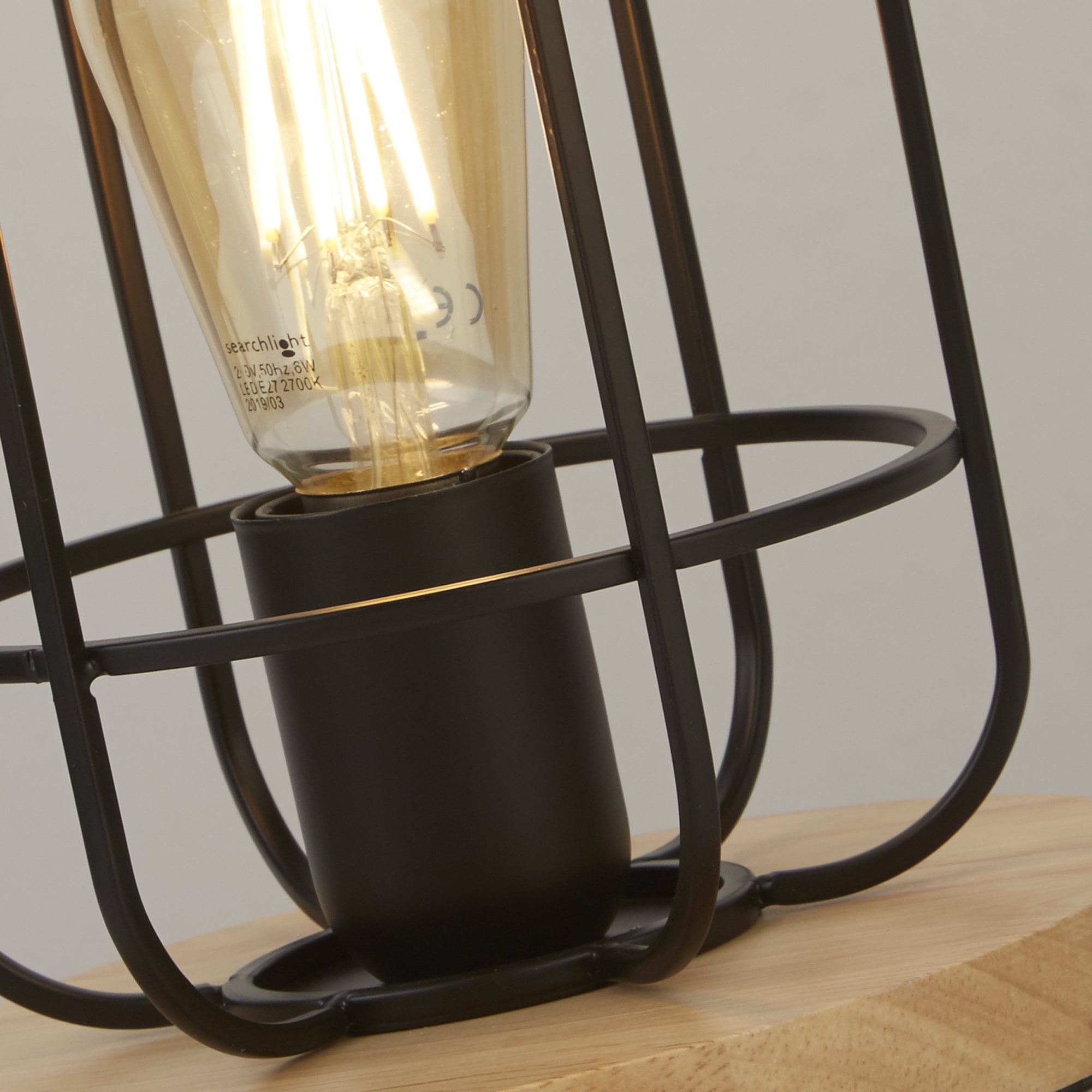 Searchlight Vermouth Cage Table Lamp - Matt Black & Wood