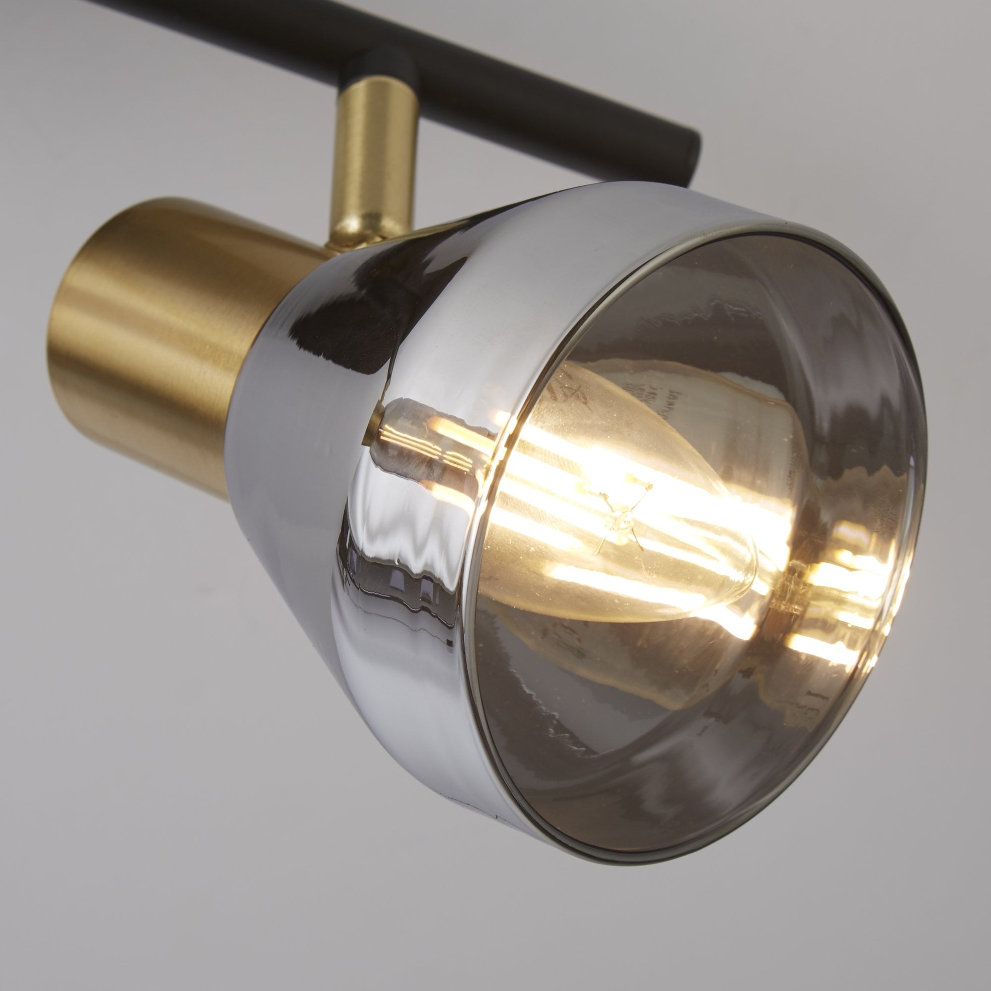 Searchlight Westfield 2 Light Spotlight - Black, Satin Brass & Smoked Glass