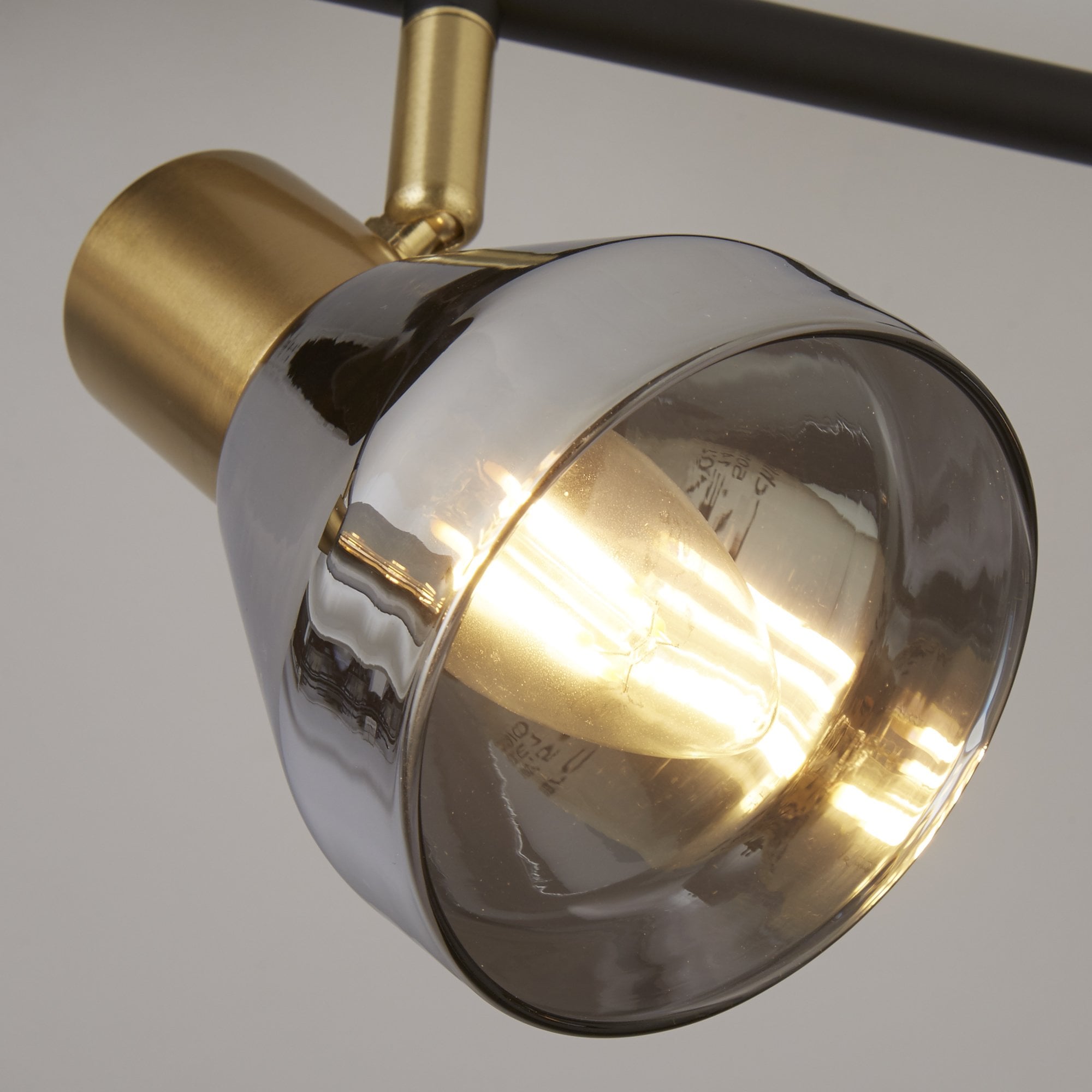 Searchlight Westfield 4 Light Spotlight- Black, Satin Brass & Smoked Glass