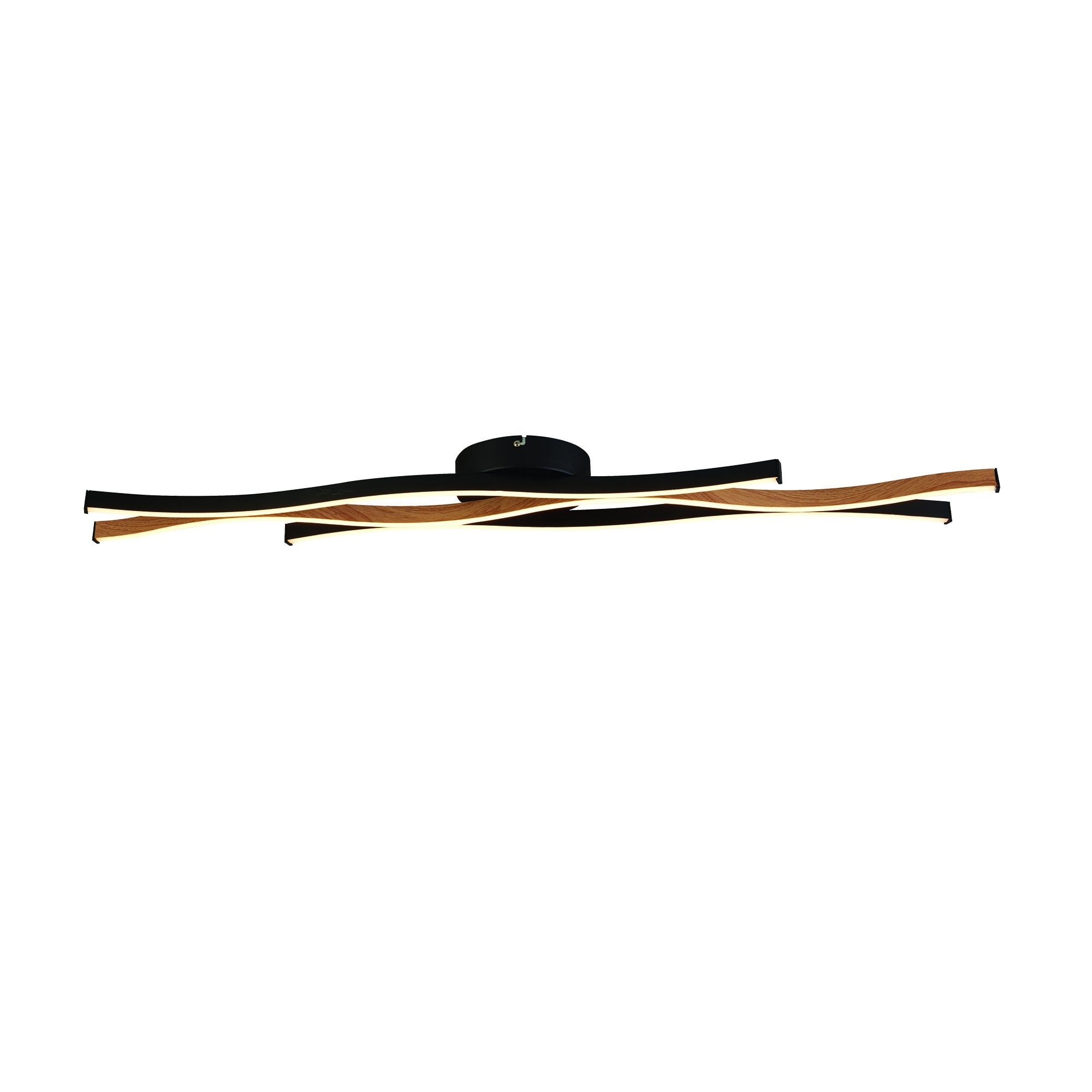 Searchlight Belmont Swirl LED Flush Ceiling Light - Black With Wood Effect