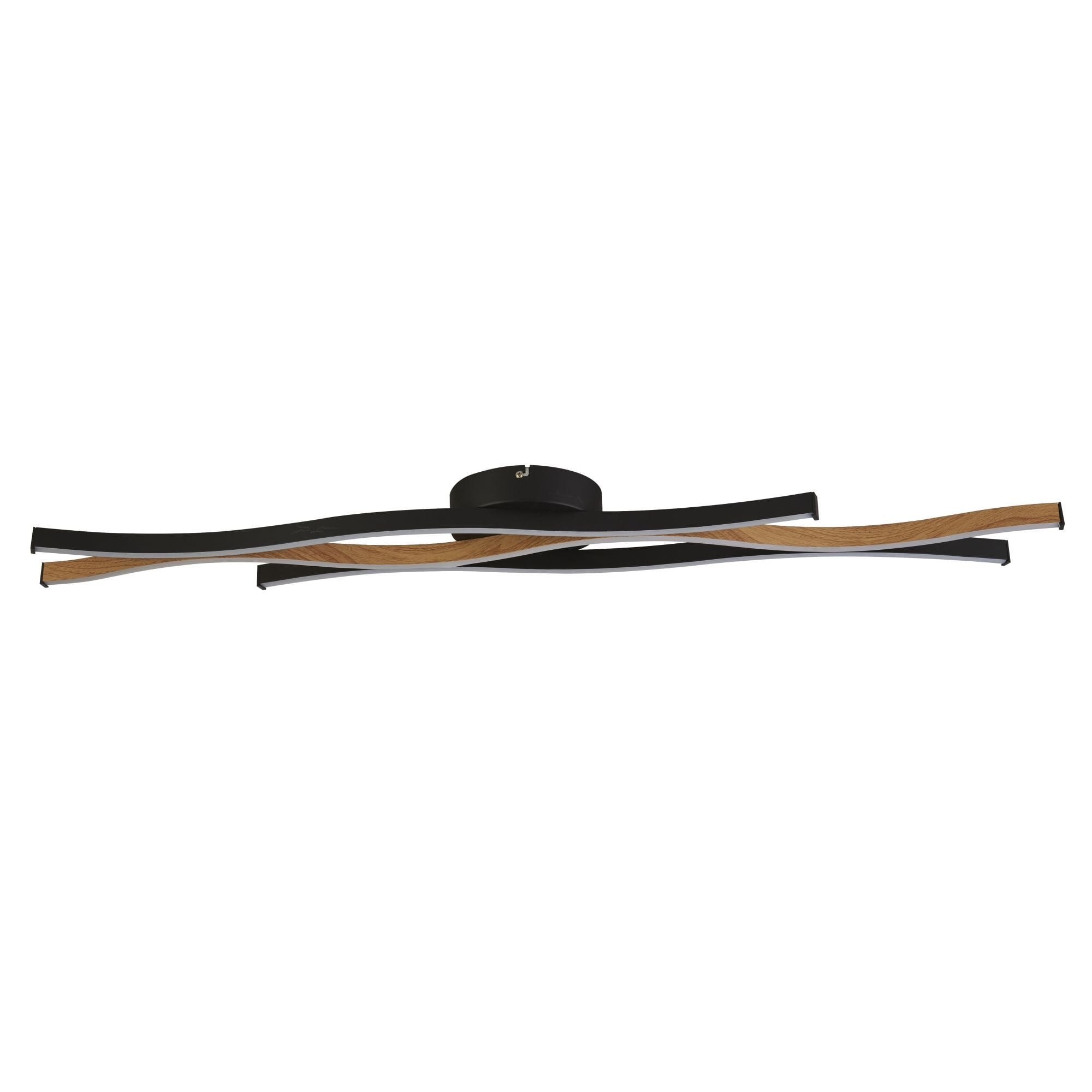 Searchlight Belmont Swirl LED Flush Ceiling Light - Black With Wood Effect