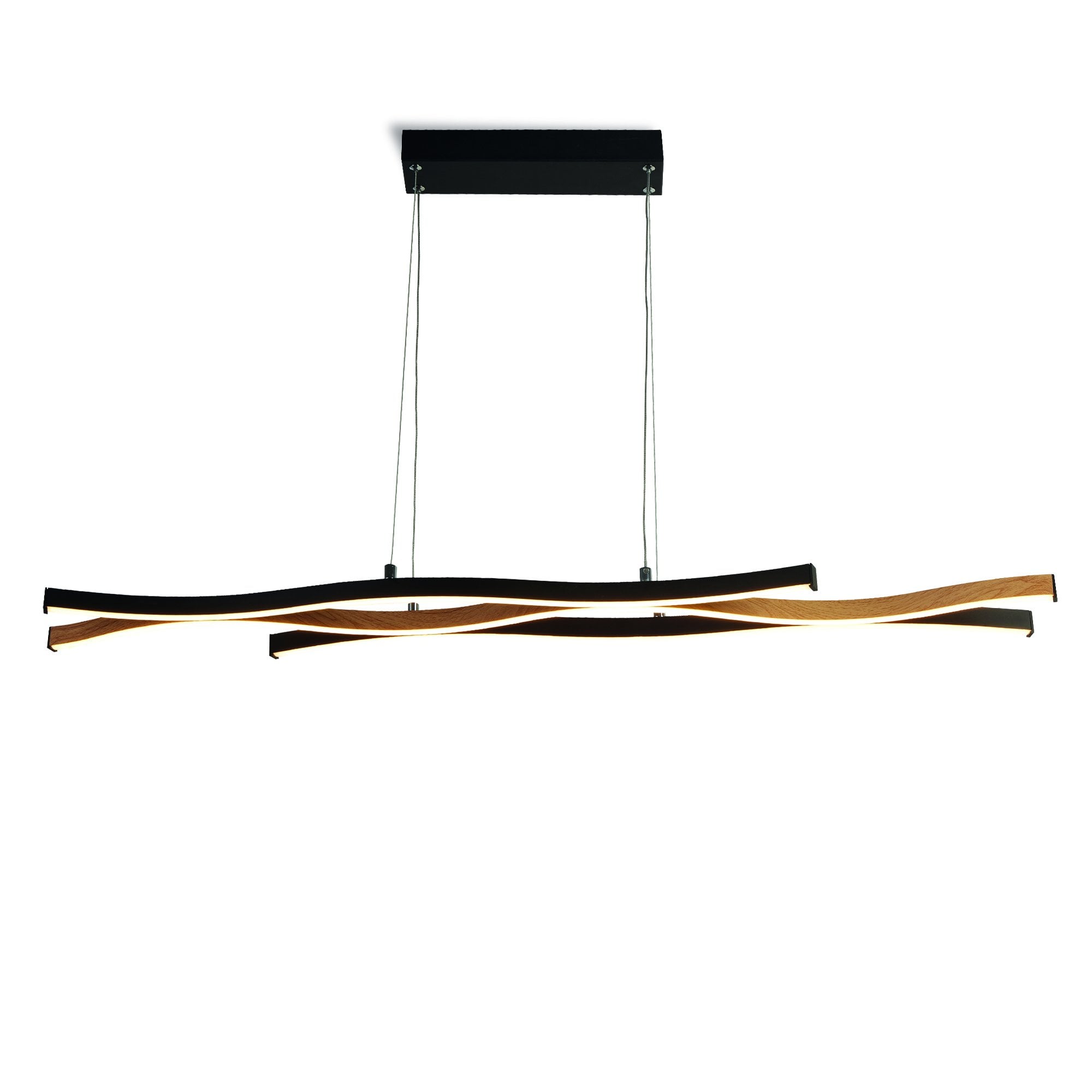 Searchlight Belmont Swirl LED Ceiling Pendant - Black With Wood Effect