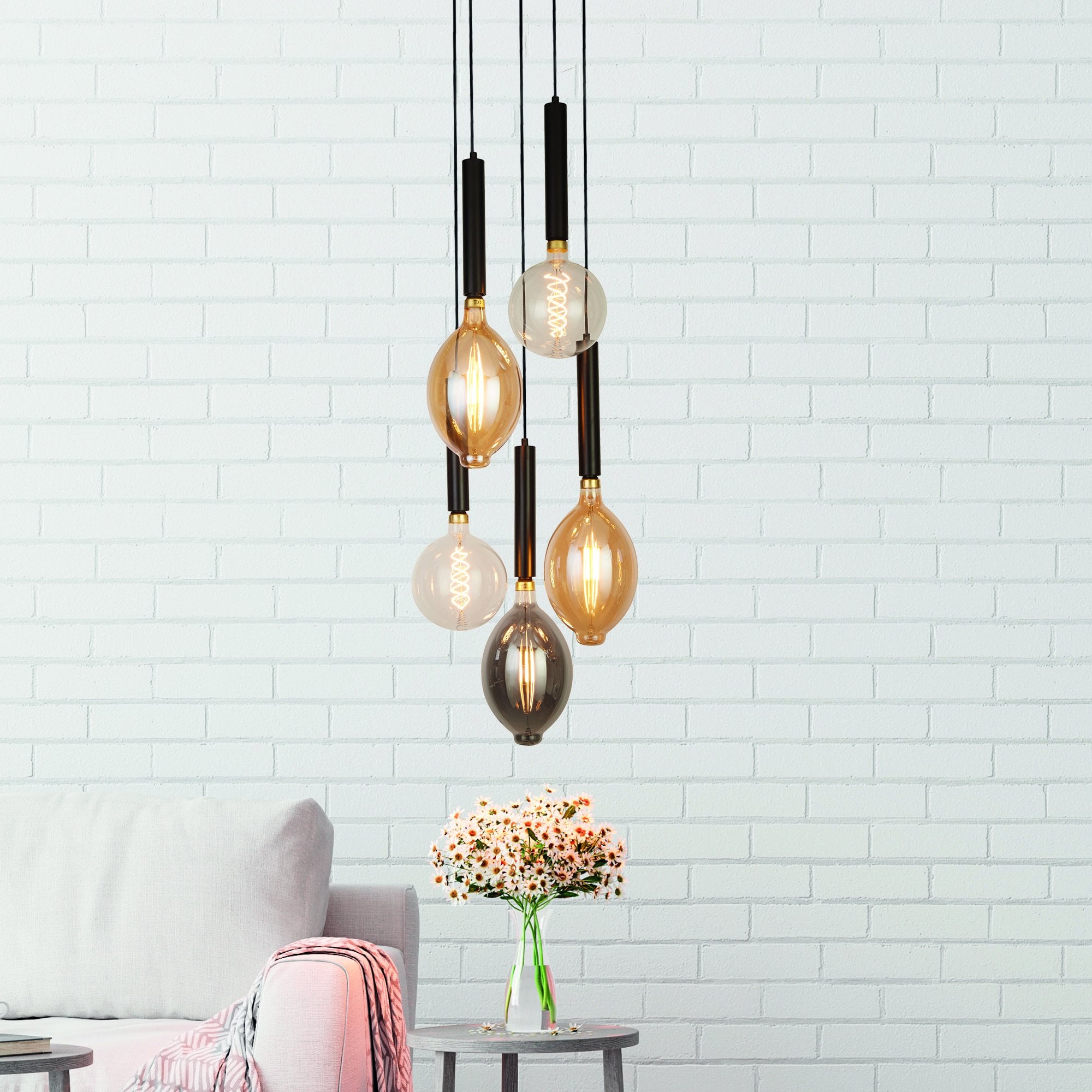 Searchlight Dawber 5 Light Multi Drop Ceiling Pendant - Black