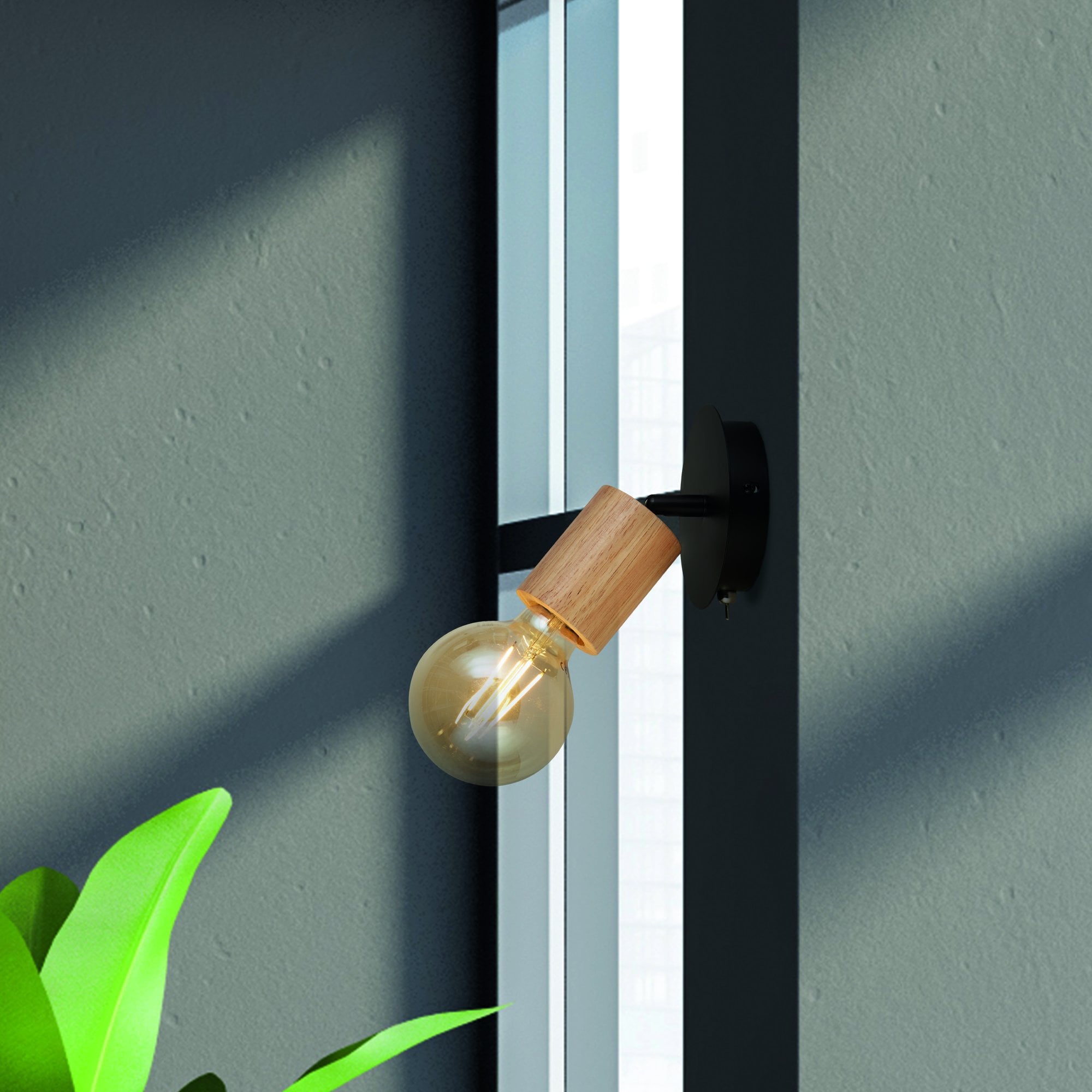 Searchlight South Spotlight Wall Light- Wood & Black Metal