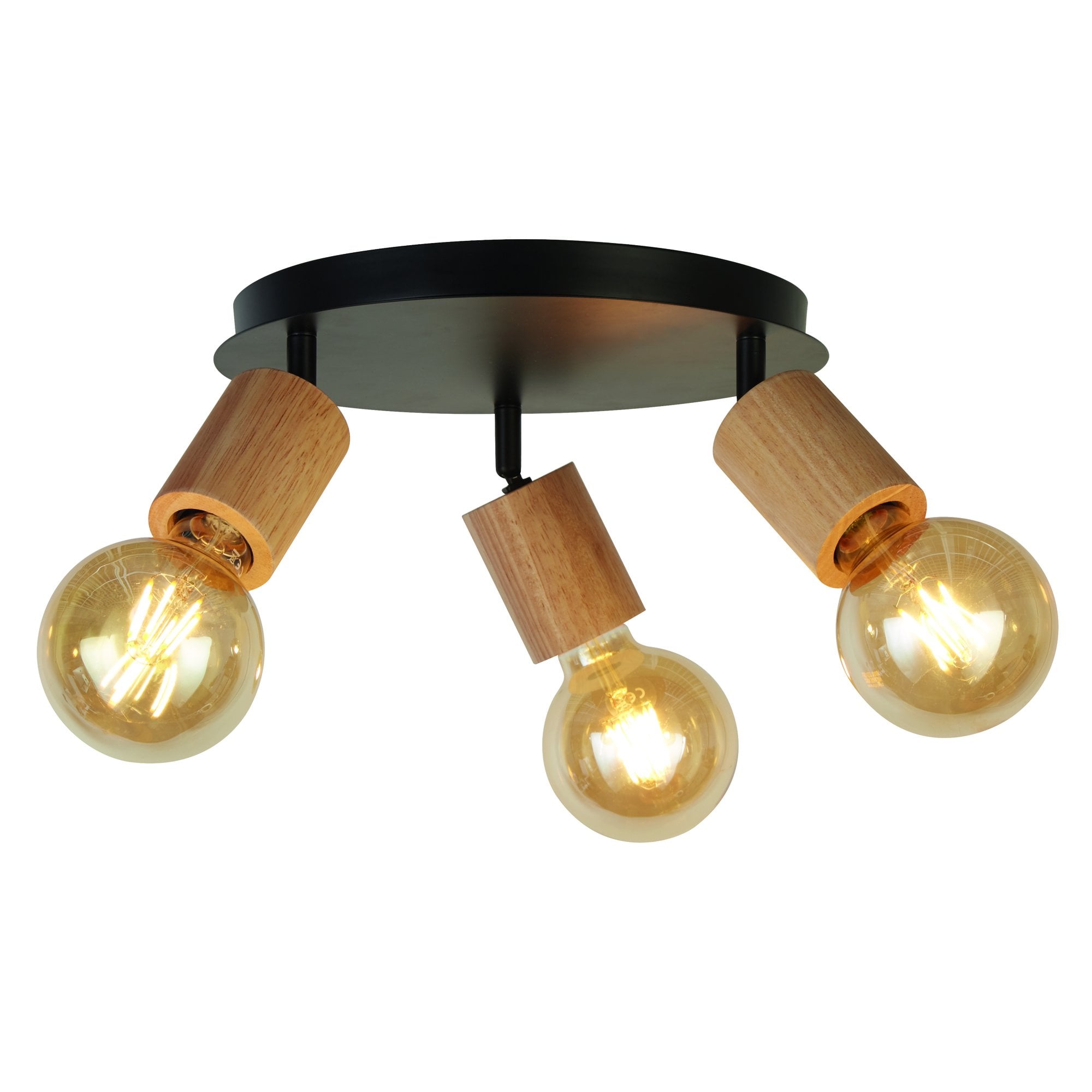 Searchlight South 3 Light Round Spotlight- Wood & Black Metal