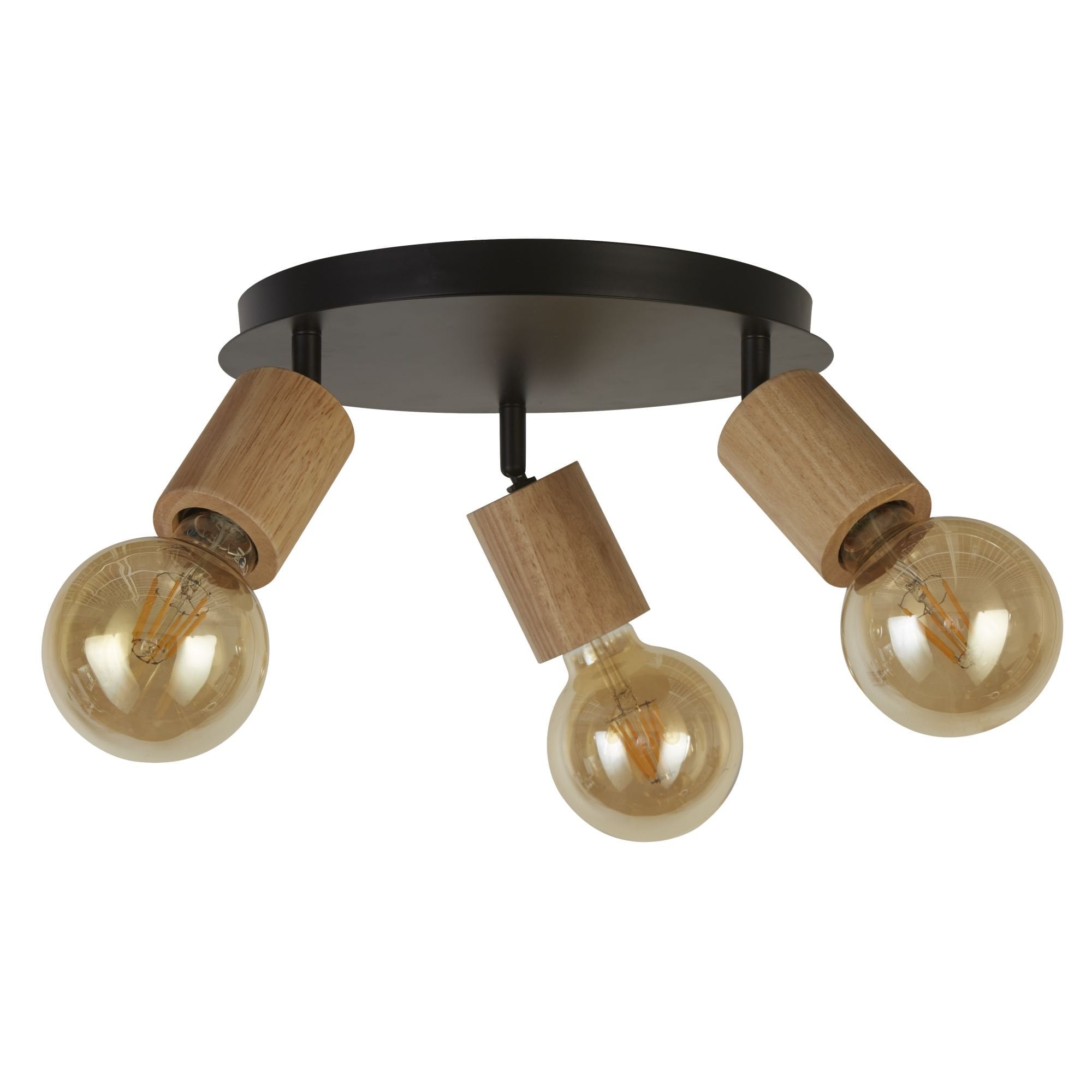 Searchlight South 3 Light Round Spotlight- Wood & Black Metal