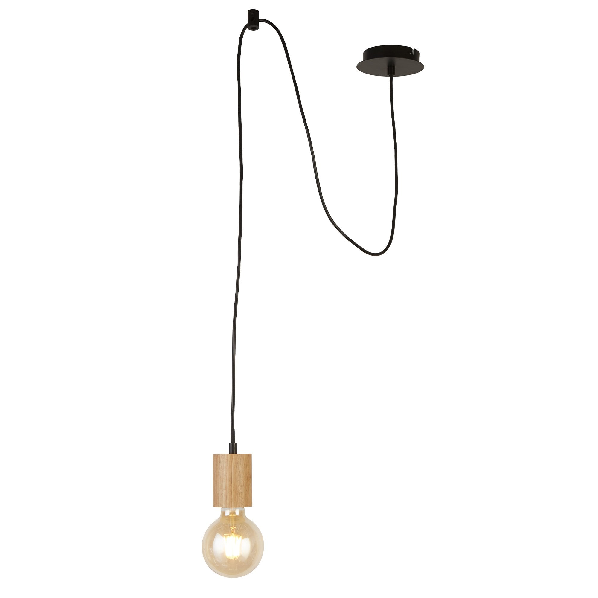 Searchlight South Ceiling Pendant - Wood & Black Metal