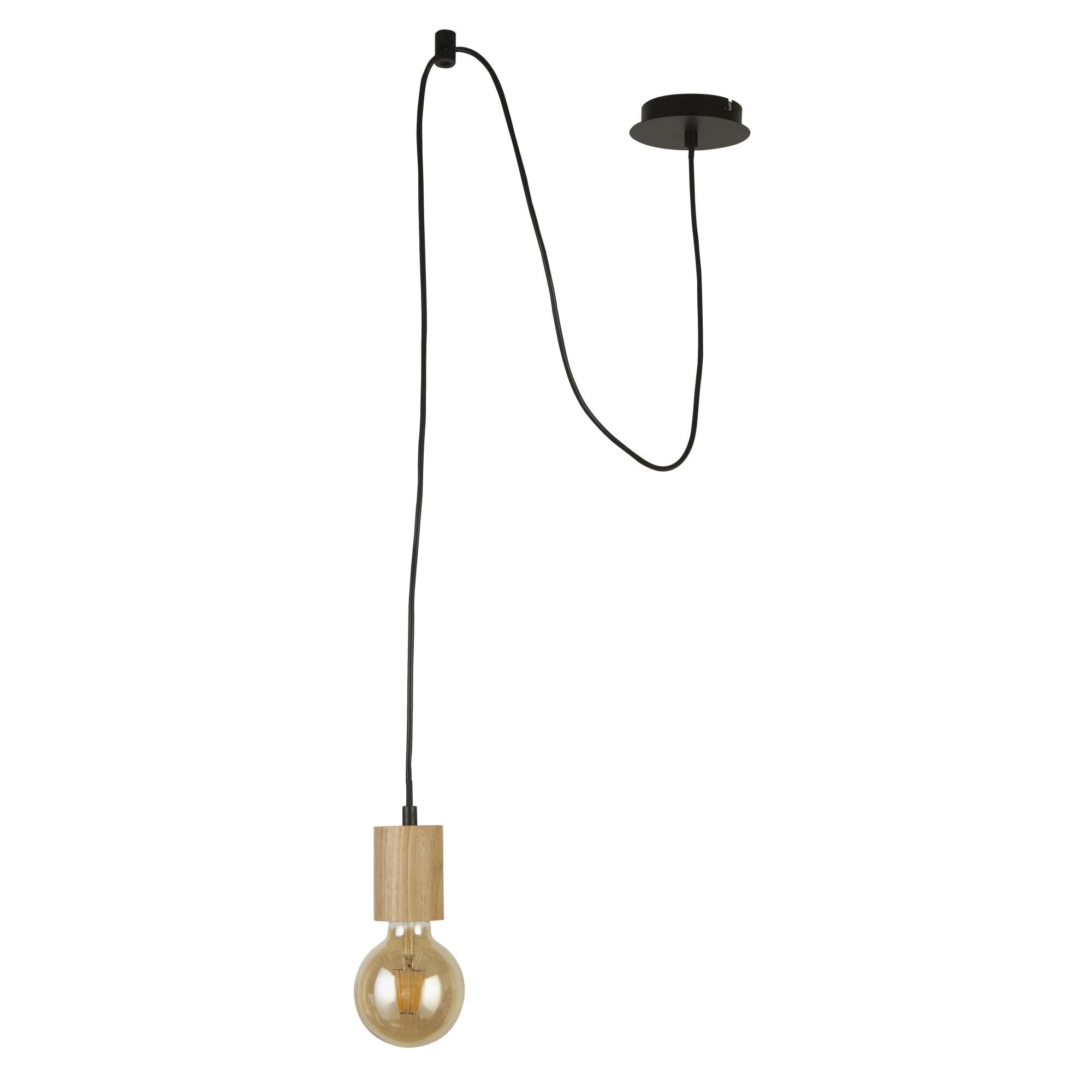 Searchlight South Ceiling Pendant - Wood & Black Metal