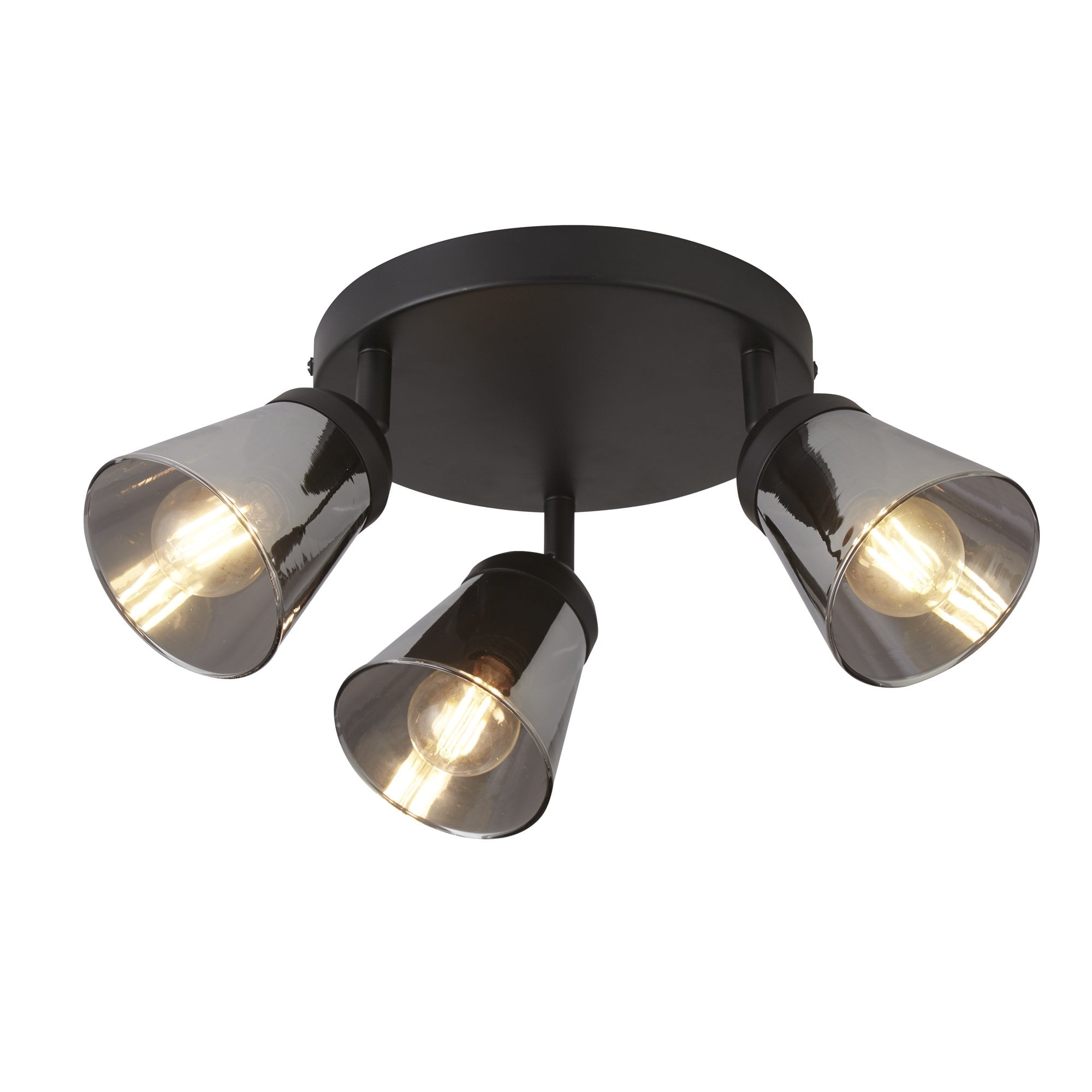 Searchlight Martin 3 Light Round Spotlight - Black Metal With Smoked Glass