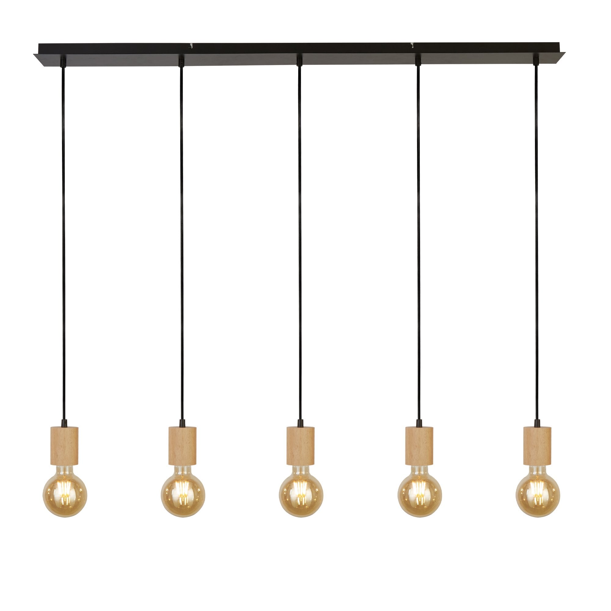 Searchlight South 5 Light Bar Ceiling Pendant- Wood & Black Metal