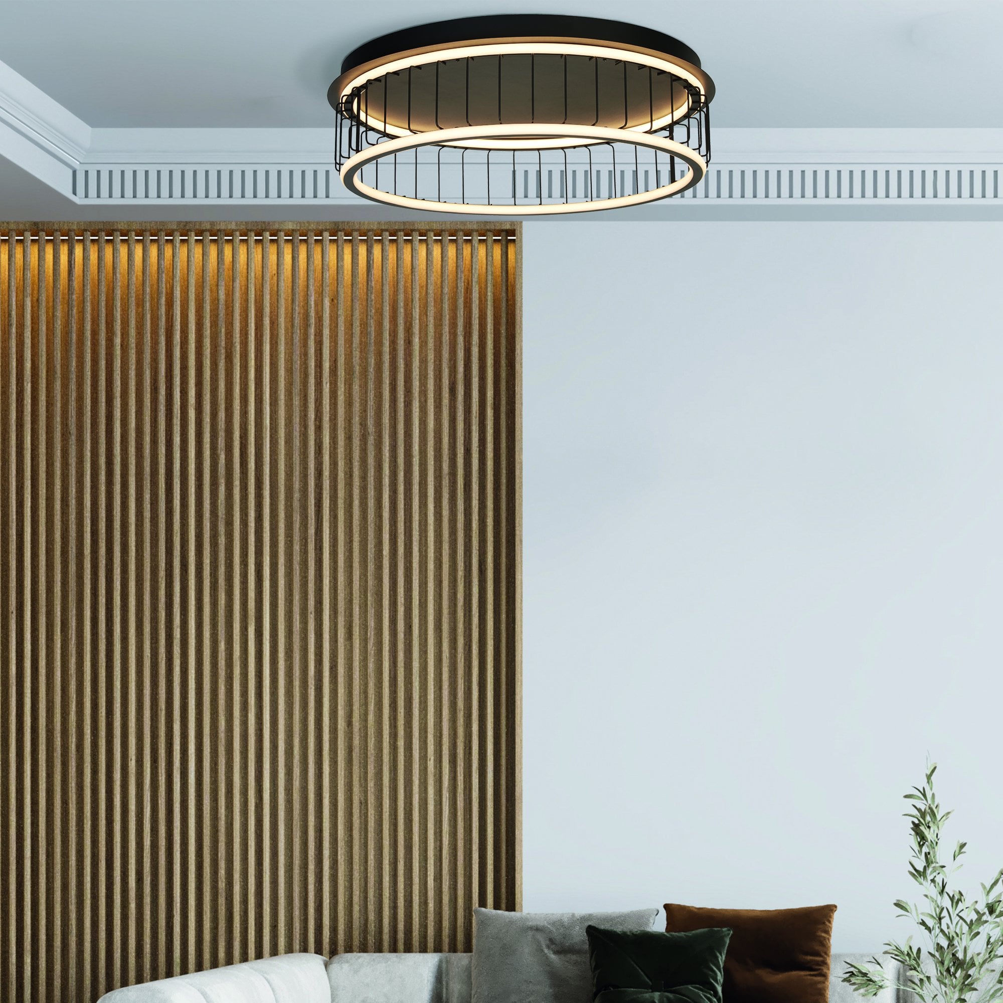 Searchlight Canova Cage LED Flush Ceiling Light - Large - Black Metal