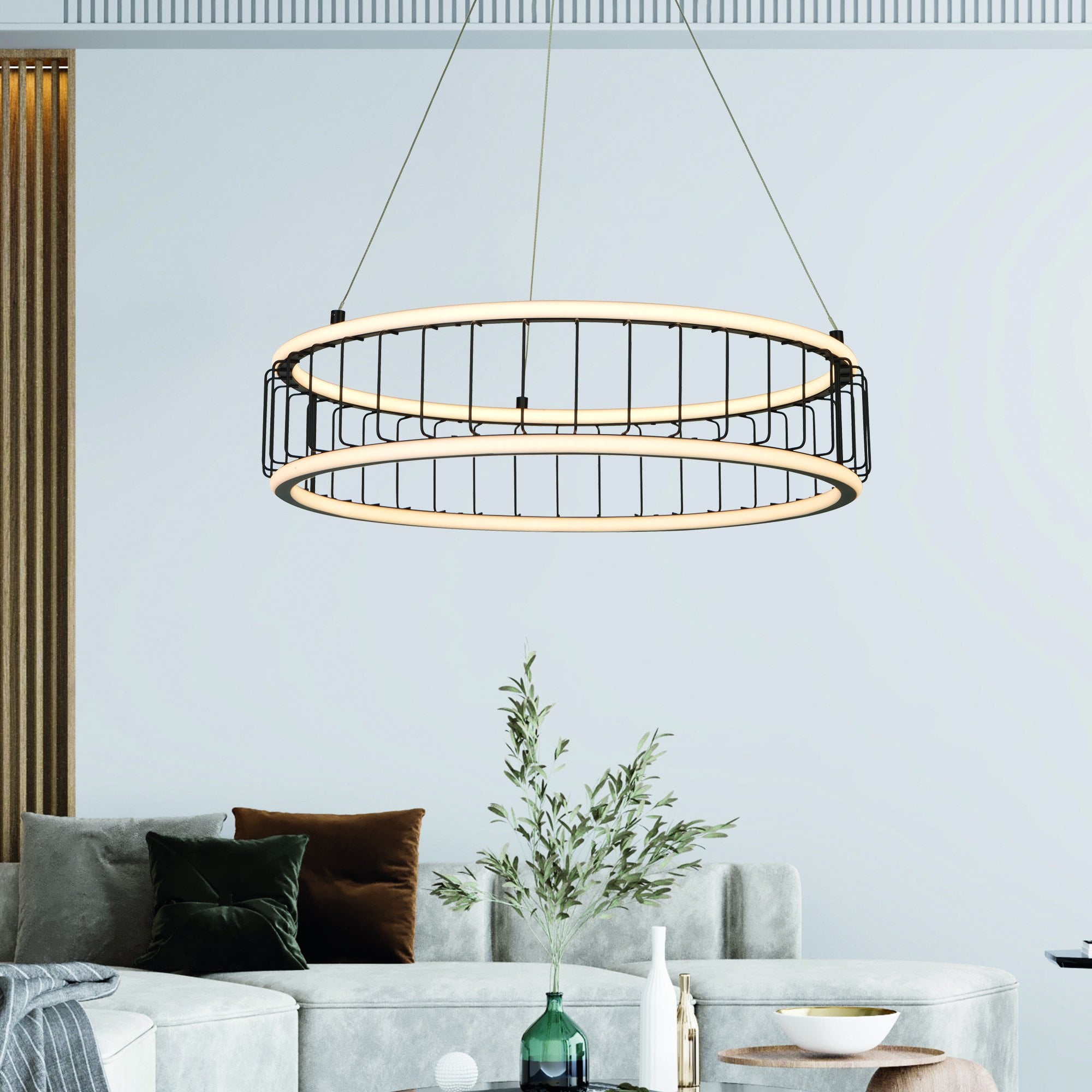 Searchlight Canova Cage LED Drum Ceiling Pendant -  Large - Black Metal