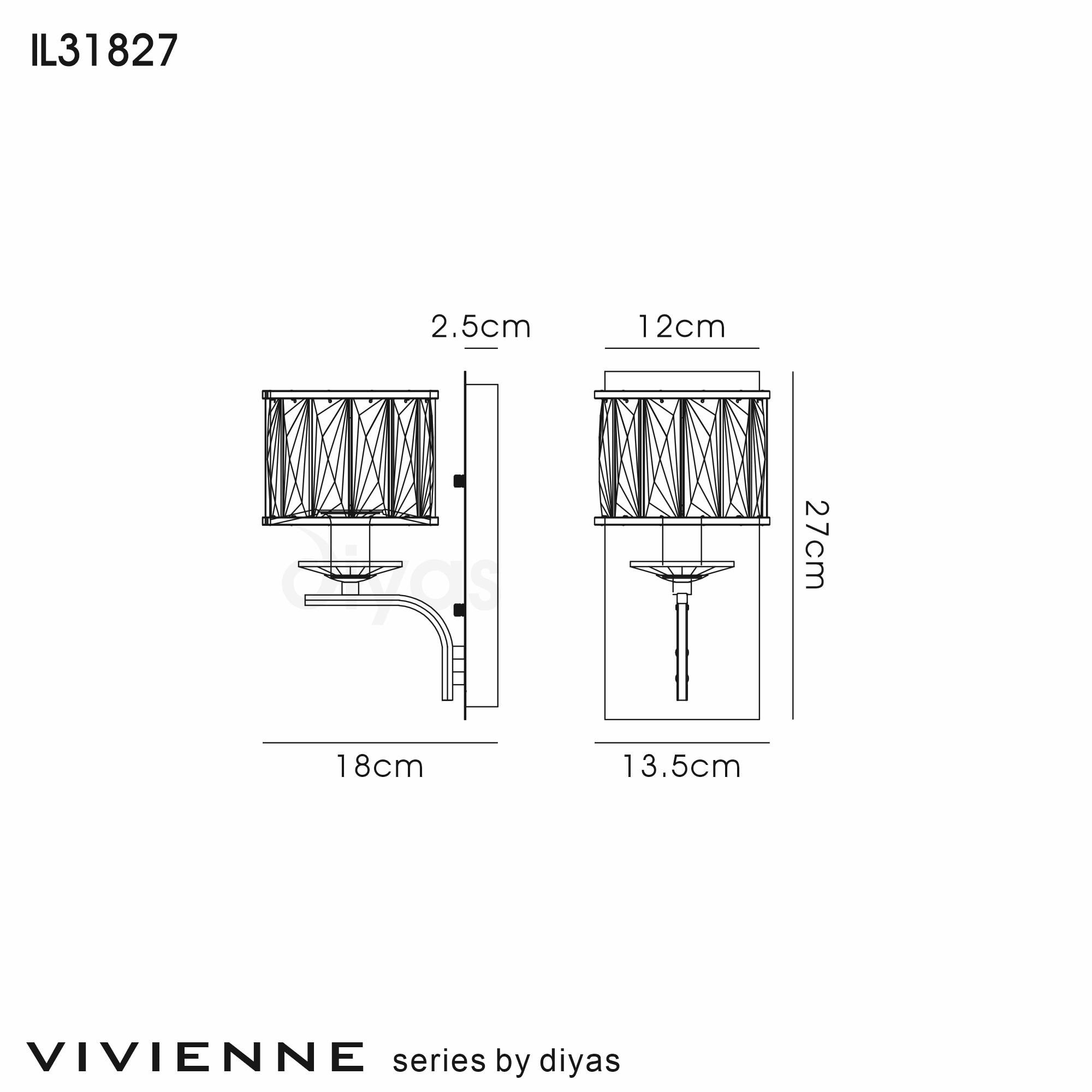 Diyas Vivienne 1 Light Wall Lamp - French Gold & Crystal