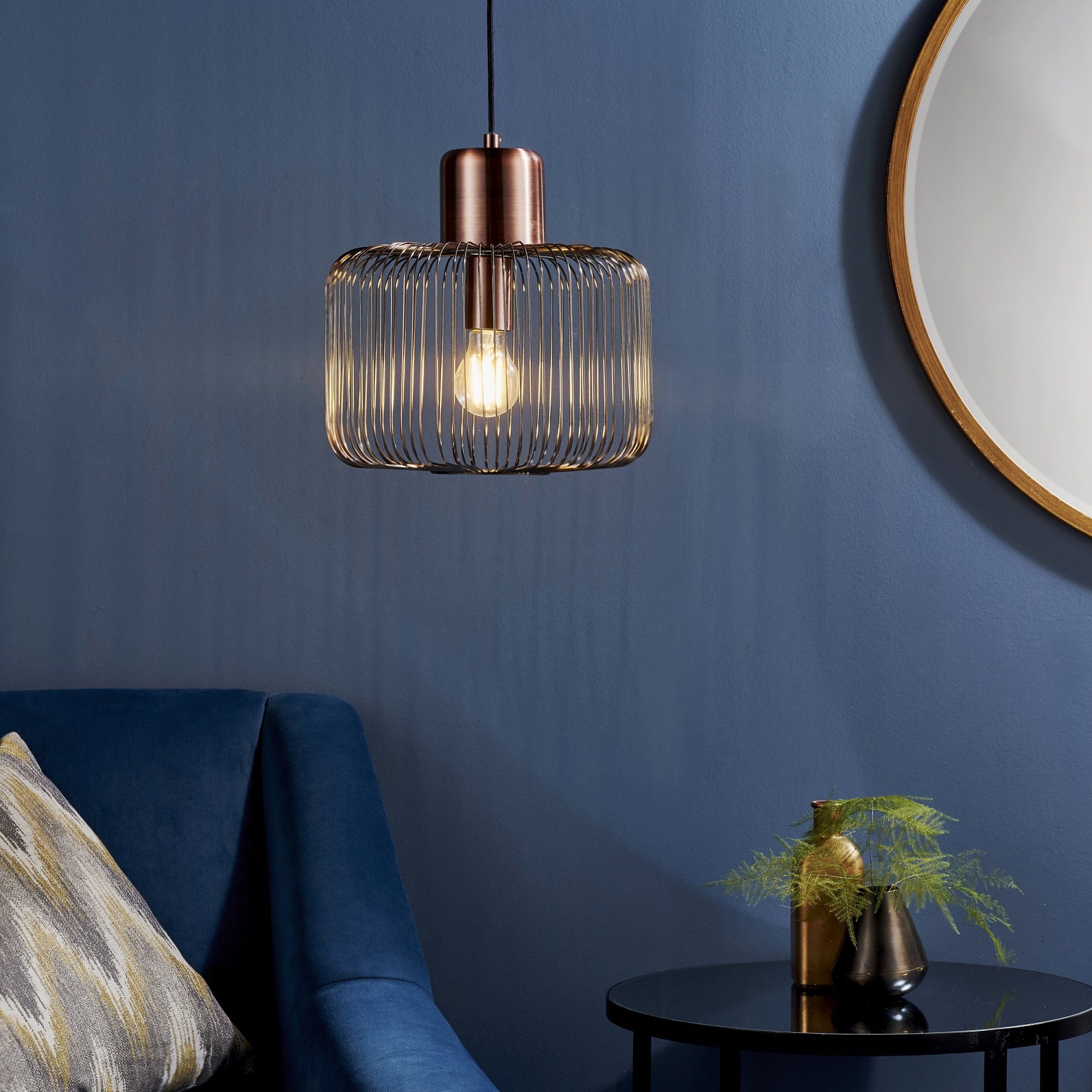 Endon Nicola Single Light Pendant - Antique Copper Plate