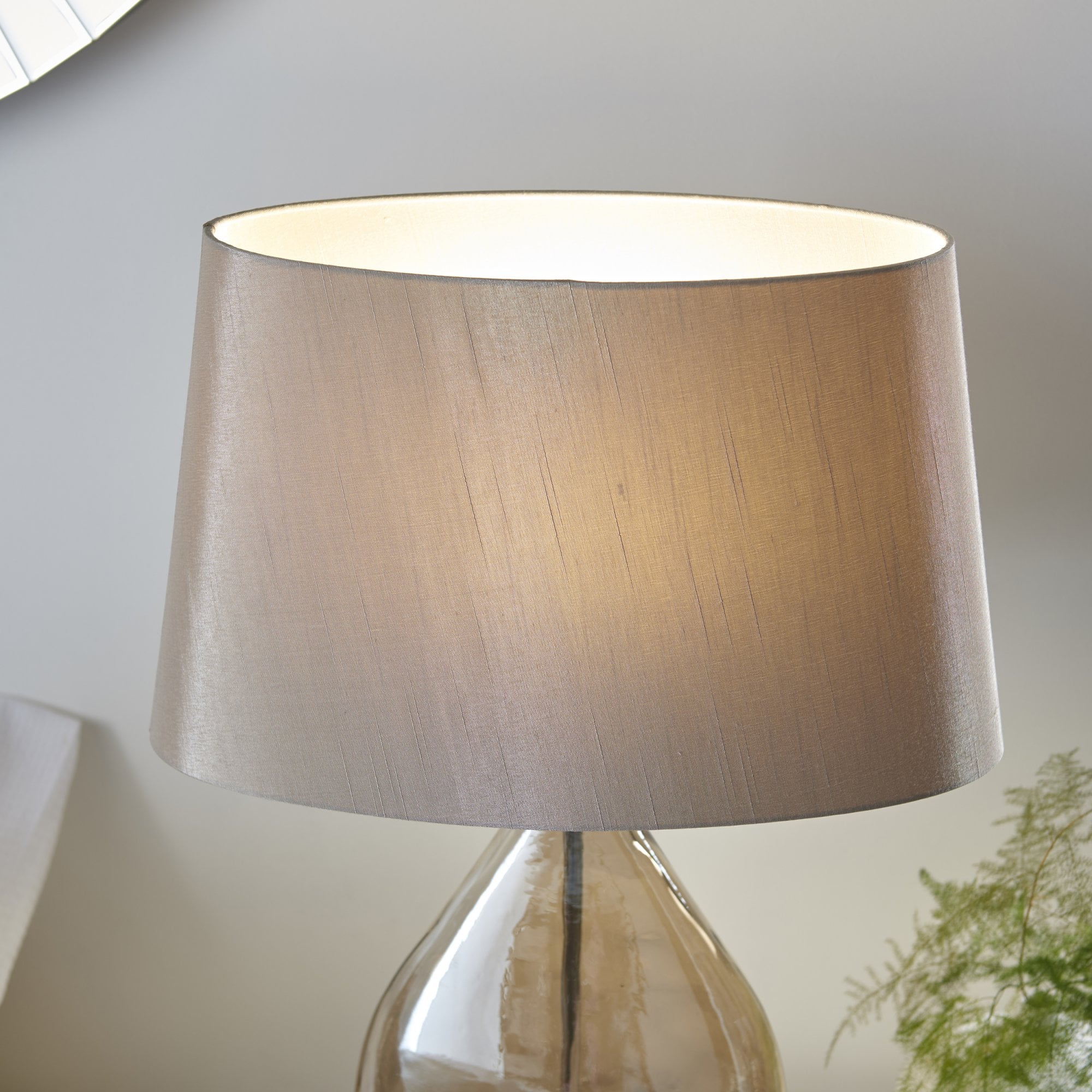 Endon Kew Single Light Table Lamp - Gold Tinted Glass & Mink Fabric