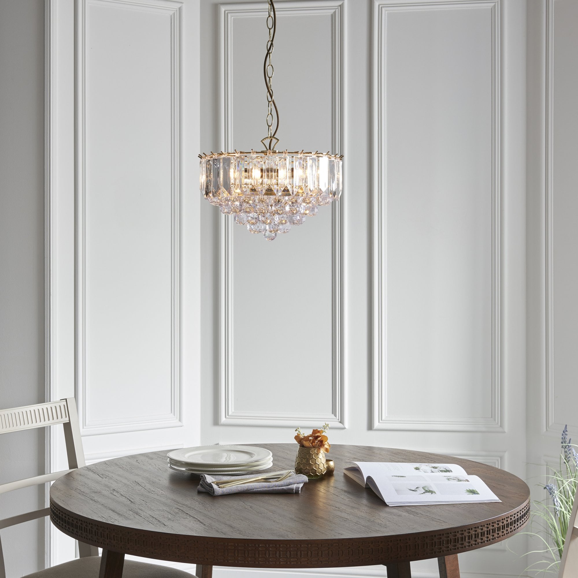 Endon Fargo 3 Light Pendant - Brass Plate & Clear Acrylic