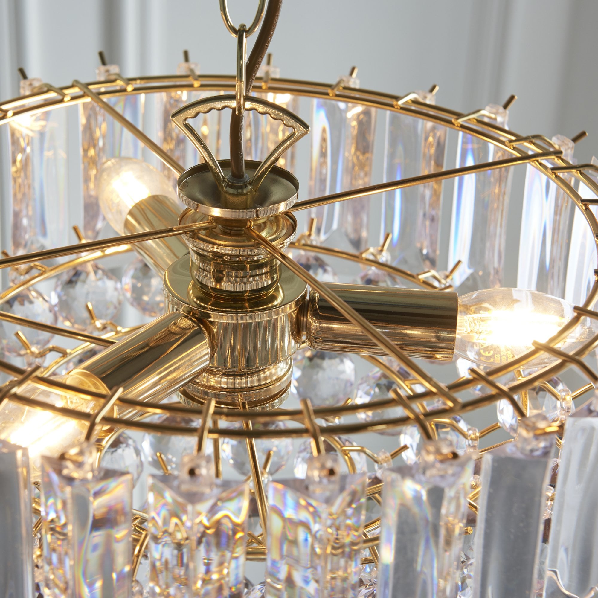 Endon Fargo 3 Light Pendant - Brass Plate & Clear Acrylic