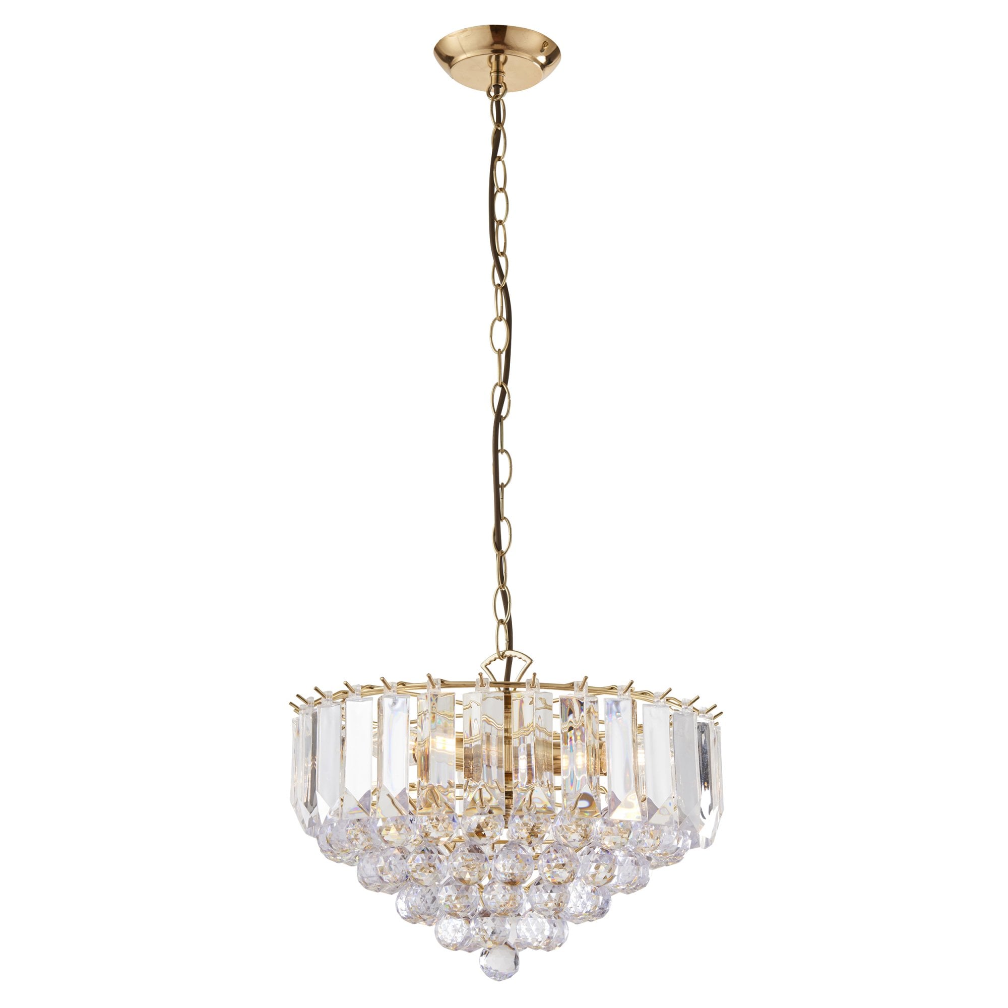 Endon Fargo 3 Light Pendant - Brass Plate & Clear Acrylic