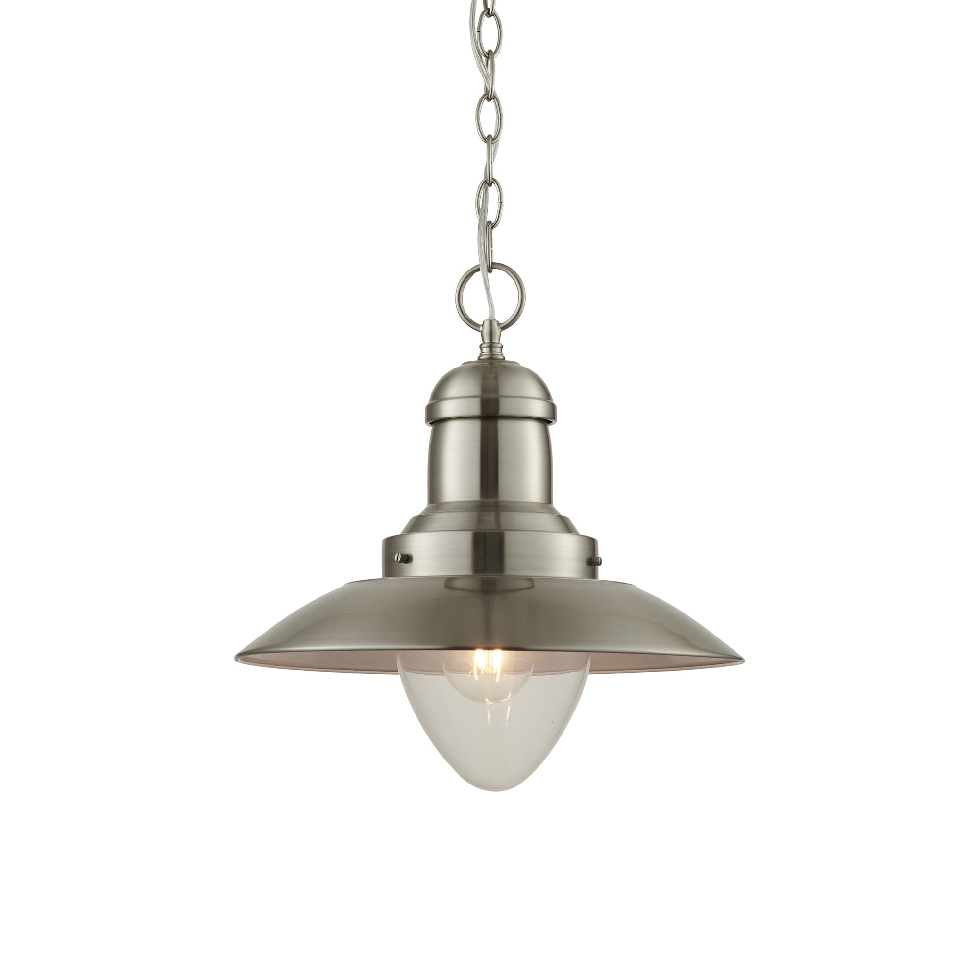 Endon Mendip Single Light Pendant - Satin Nickel Plate & Clear Glass