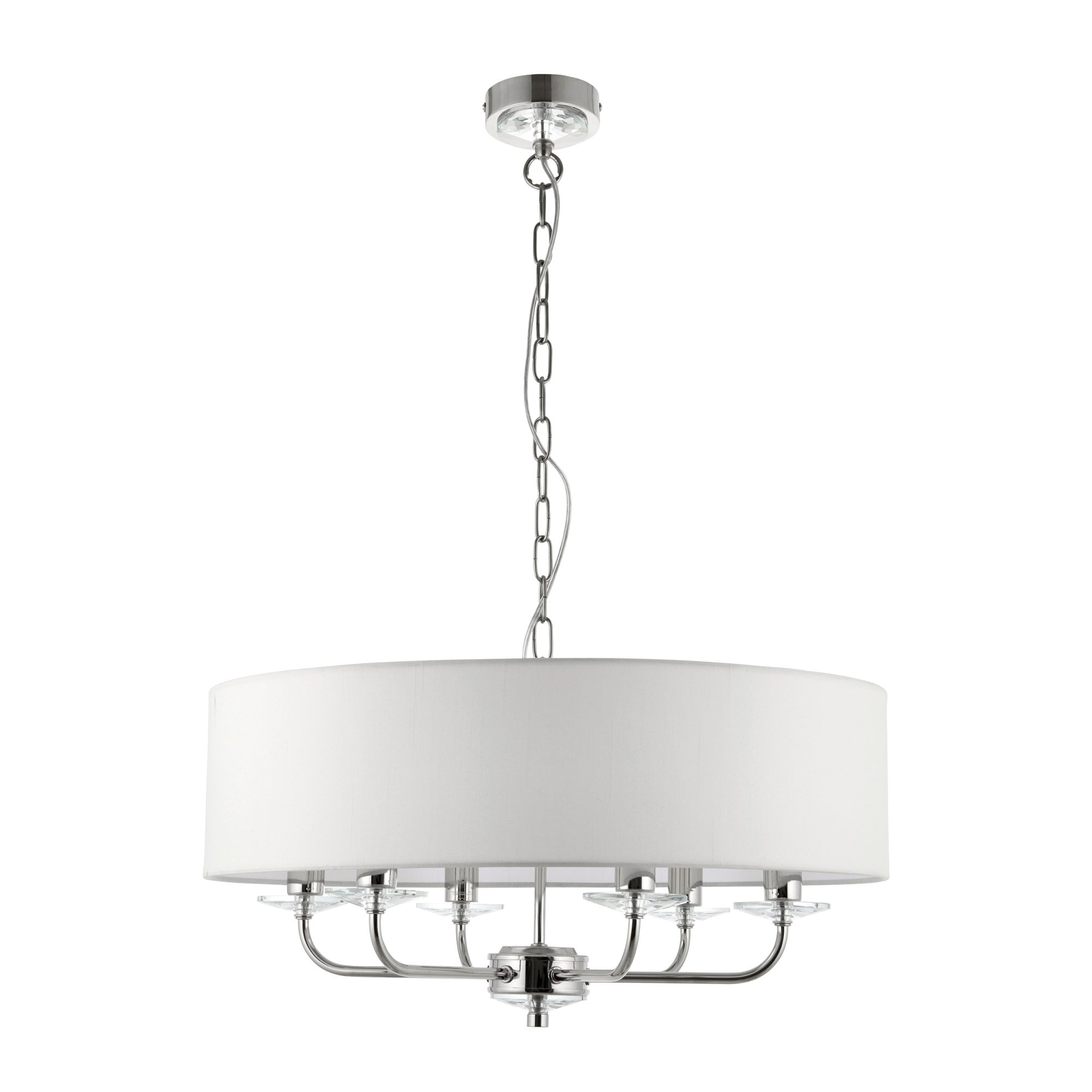 Endon Nixon 6 Light Pendant - Bright Nickel Plate & Vintage White Fabric