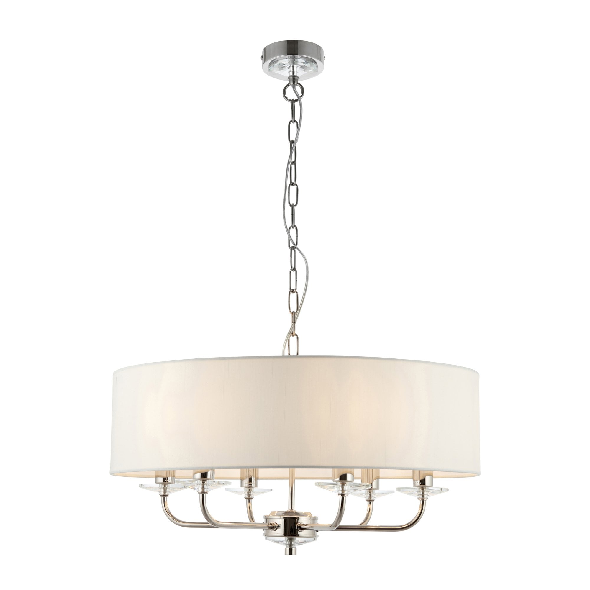 Endon Nixon 6 Light Pendant - Bright Nickel Plate & Vintage White Fabric