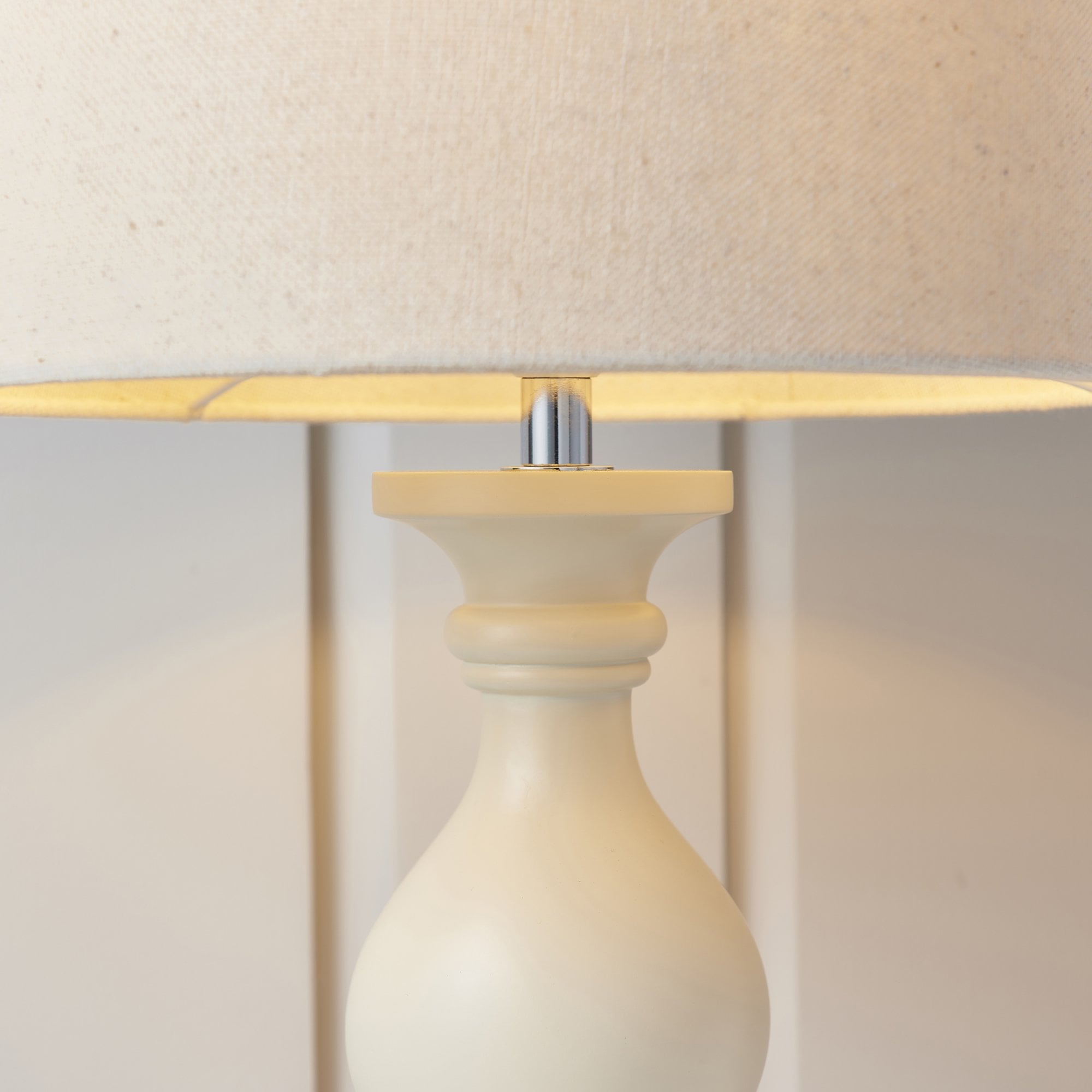 Endon Marsham Single Light Table Lamp - Ivory Painted Wood & Ivory Fabric