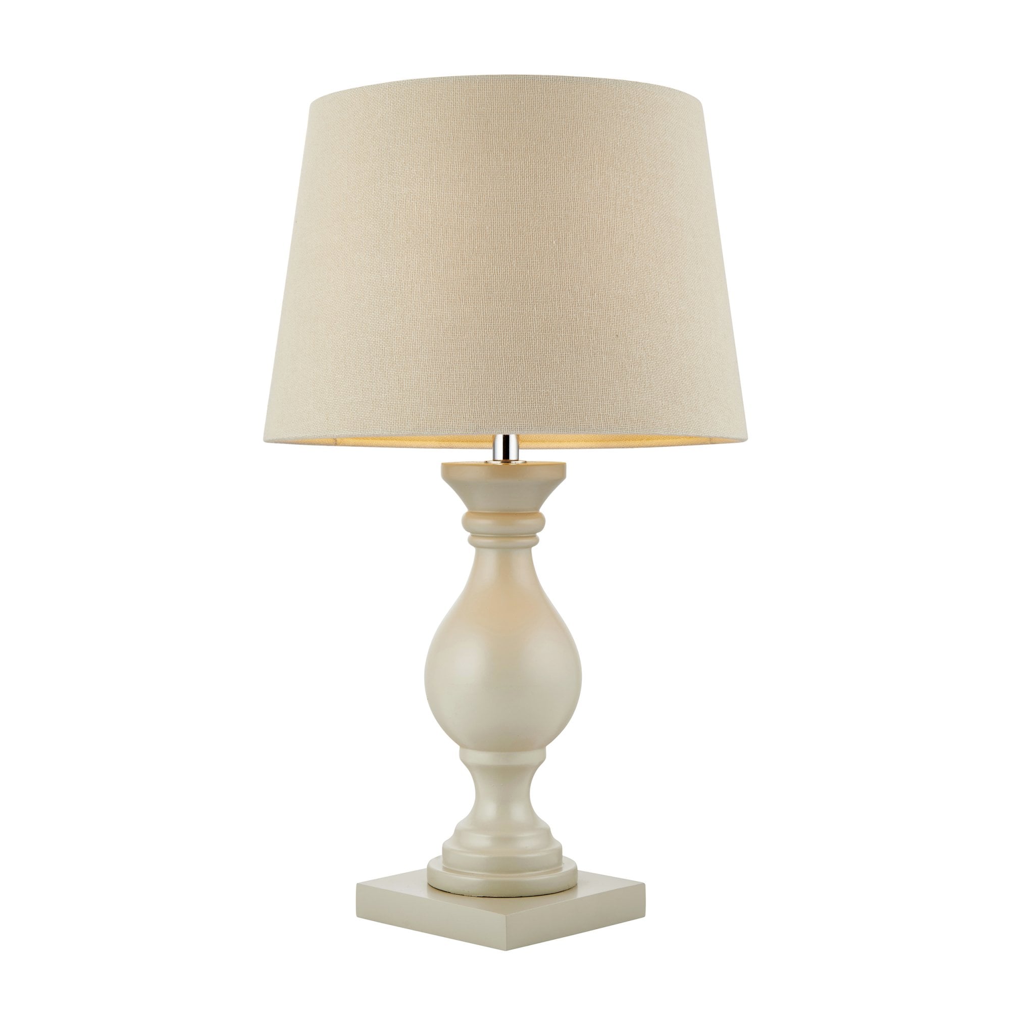 Endon Marsham Single Light Table Lamp - Taupe Painted Wood & Ivory Fabric