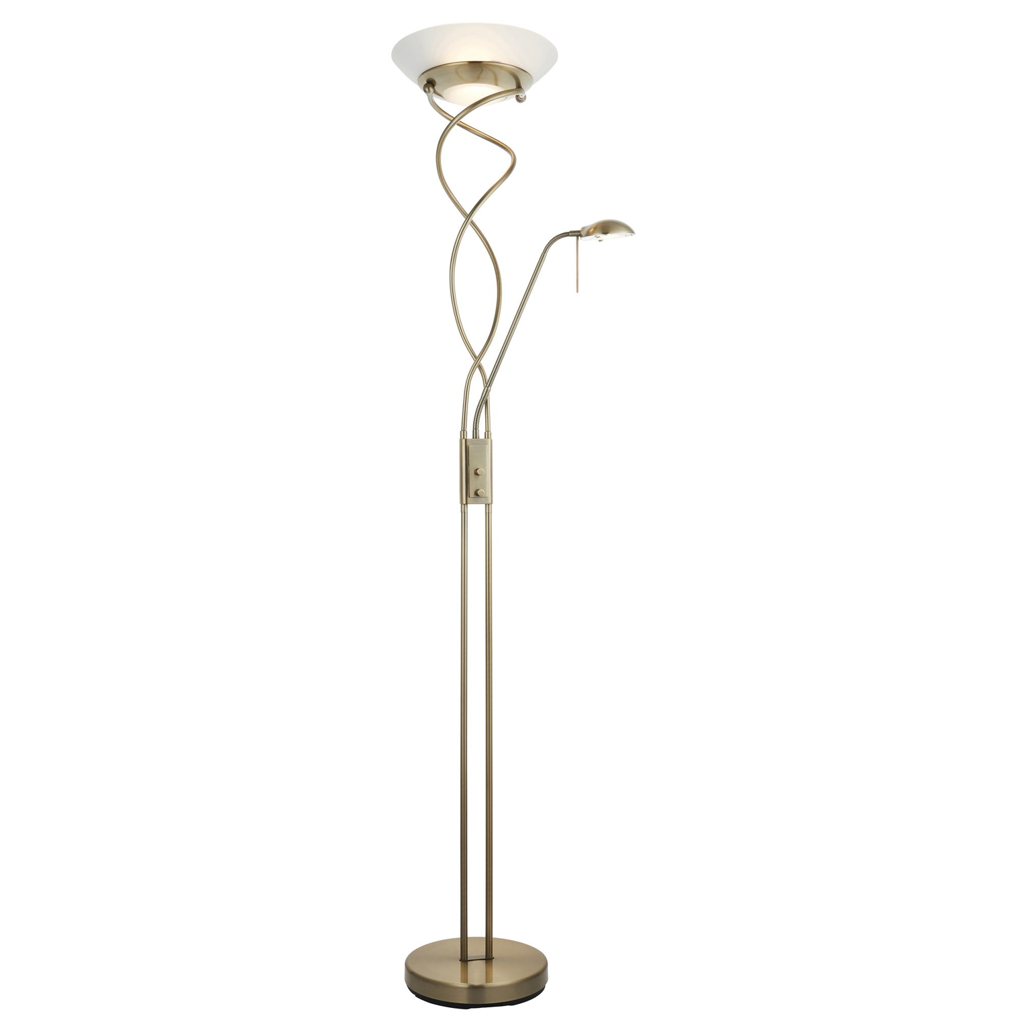 Endon Monaco Single Light Floor Lamp - Antique Brass Plate & Frosted Glass