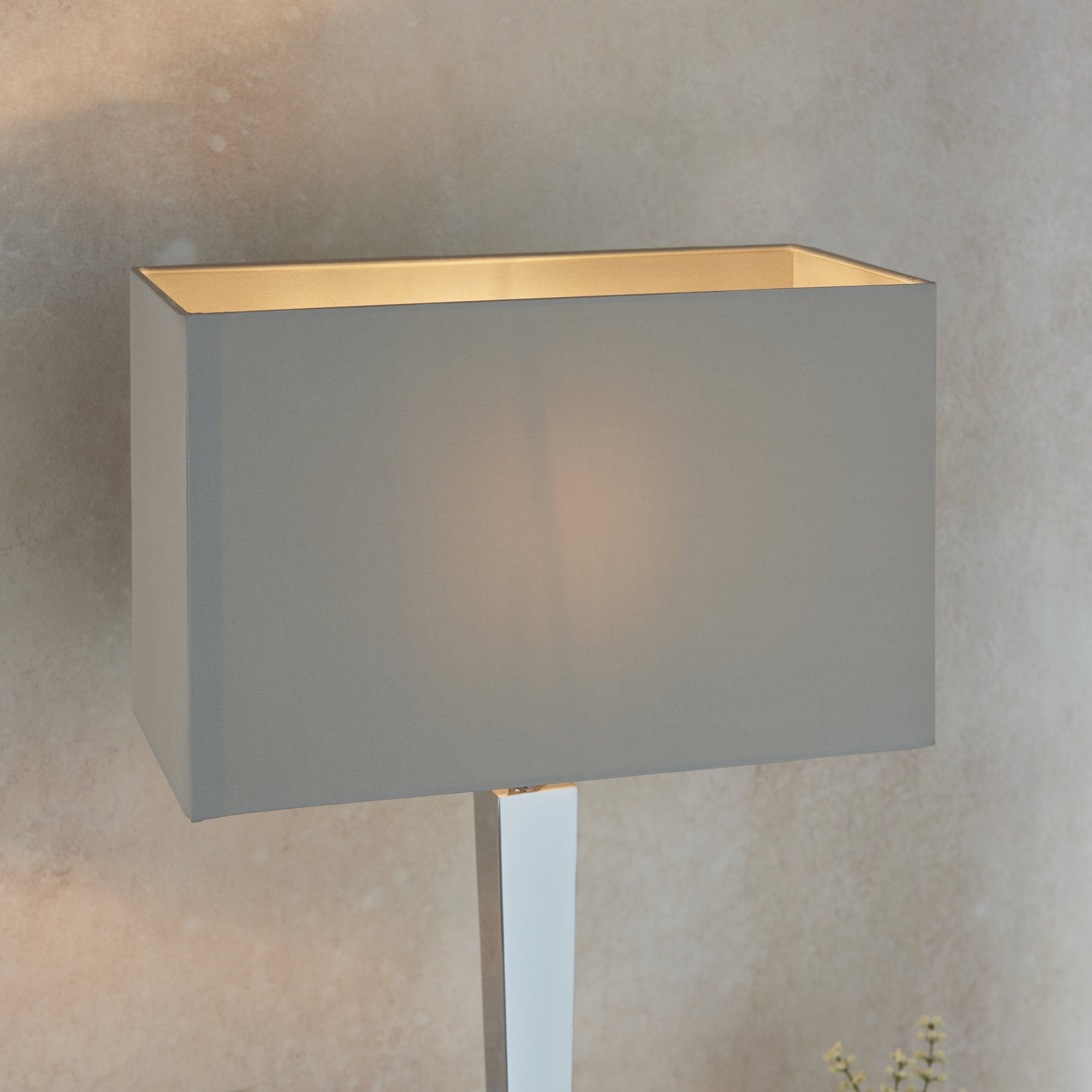 Endon Moreto Single Light Table Lamp  - Chrome Plate & Grey & Silver Fabric