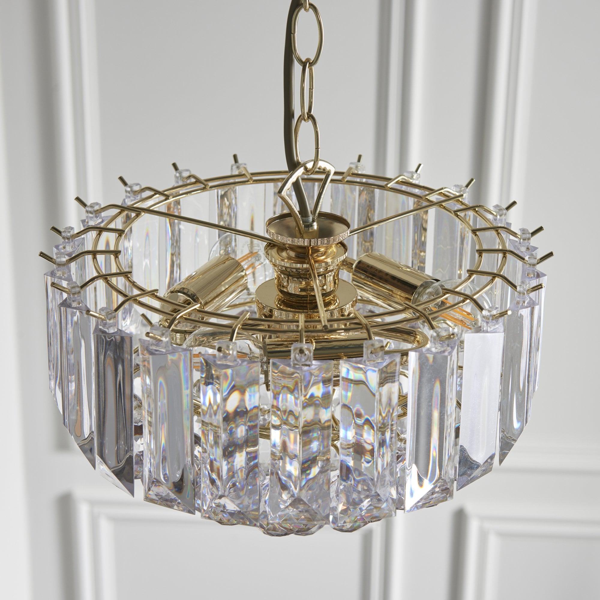 Endon Fargo 3 Light Small Pendant - Brass Plate & Clear Acrylic