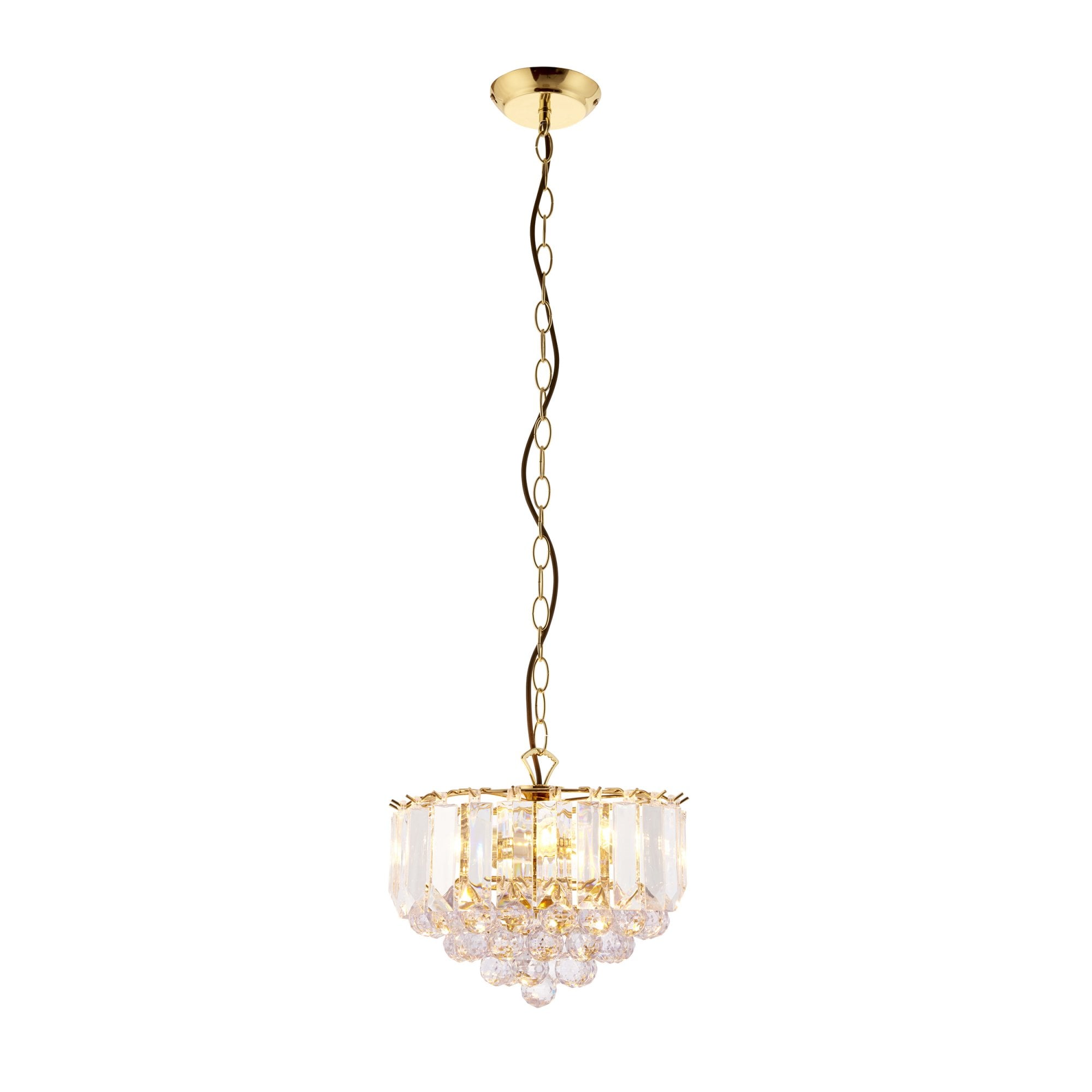 Endon Fargo 3 Light Small Pendant - Brass Plate & Clear Acrylic