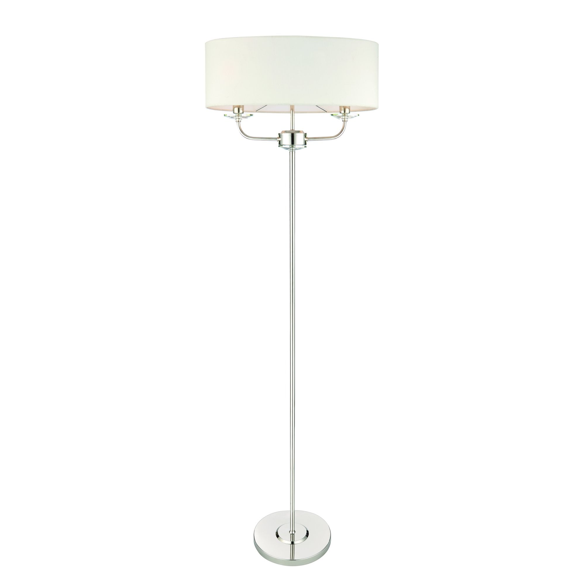 Endon Nixon 2 Light Floor Lamp - Bright Nickel Plate & Vintage White Fabric
