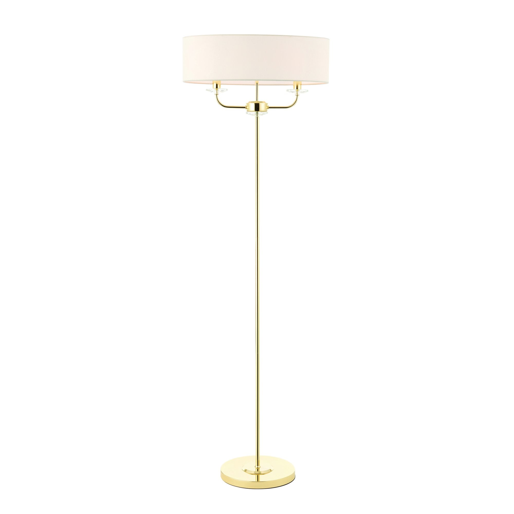 Endon Nixon 2 Light Floor Lamp - Brass Plate & Vintage White Fabric